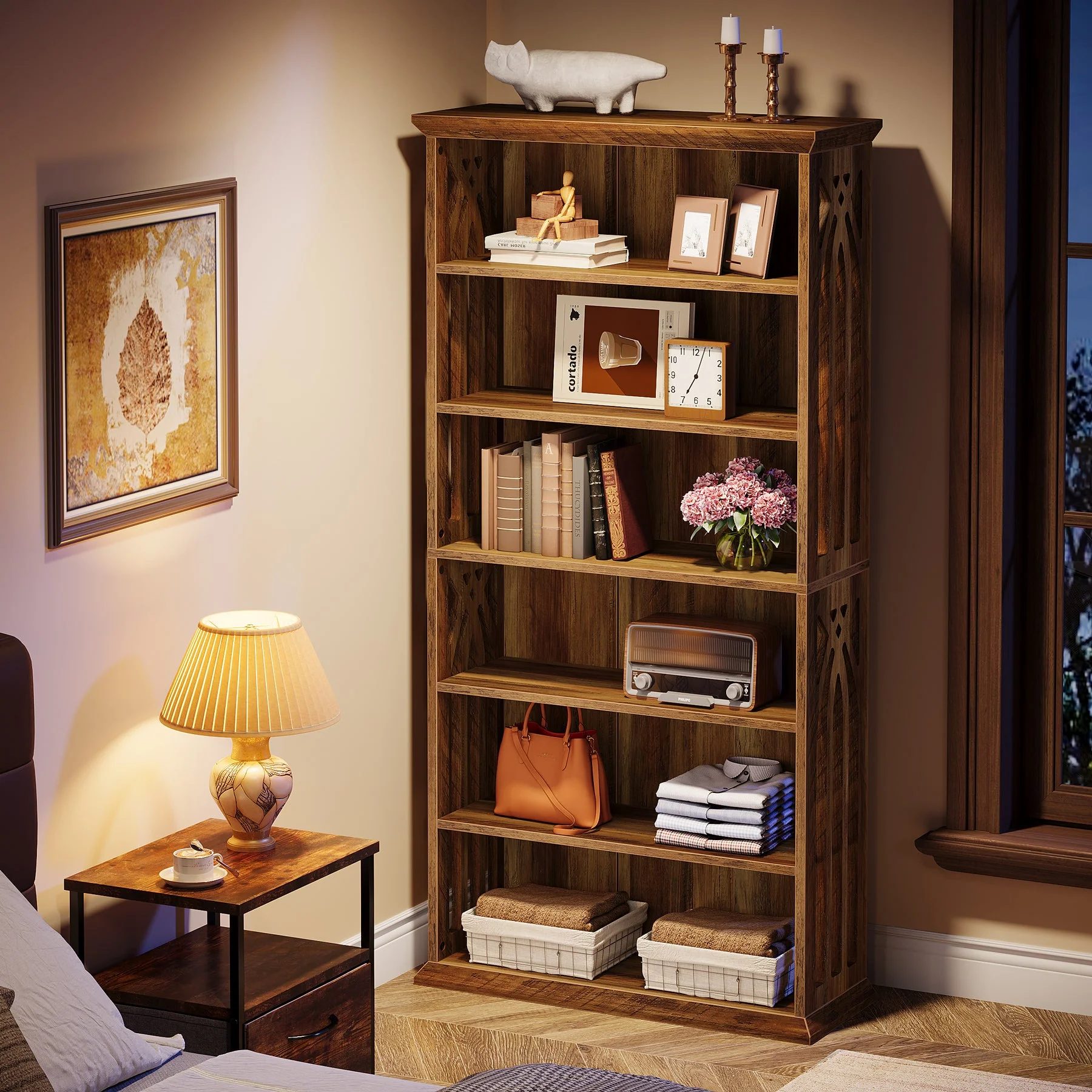 6-Tier Bookshelf, 75" Bookcase Display Shelves Storage Etagere - Image 3
