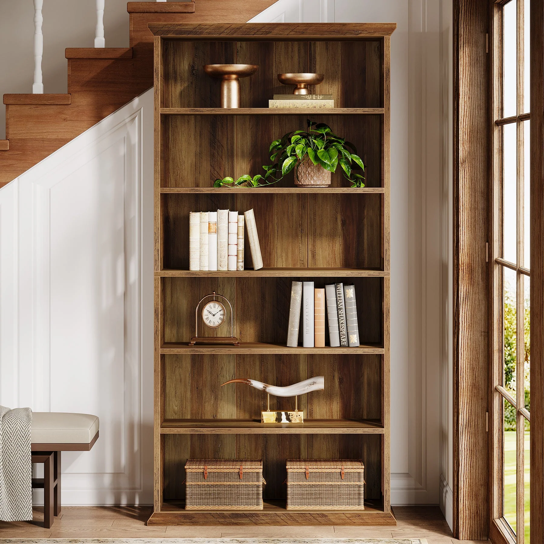 6-Tier Bookshelf, 75" Bookcase Display Shelves Storage Etagere - Image 4