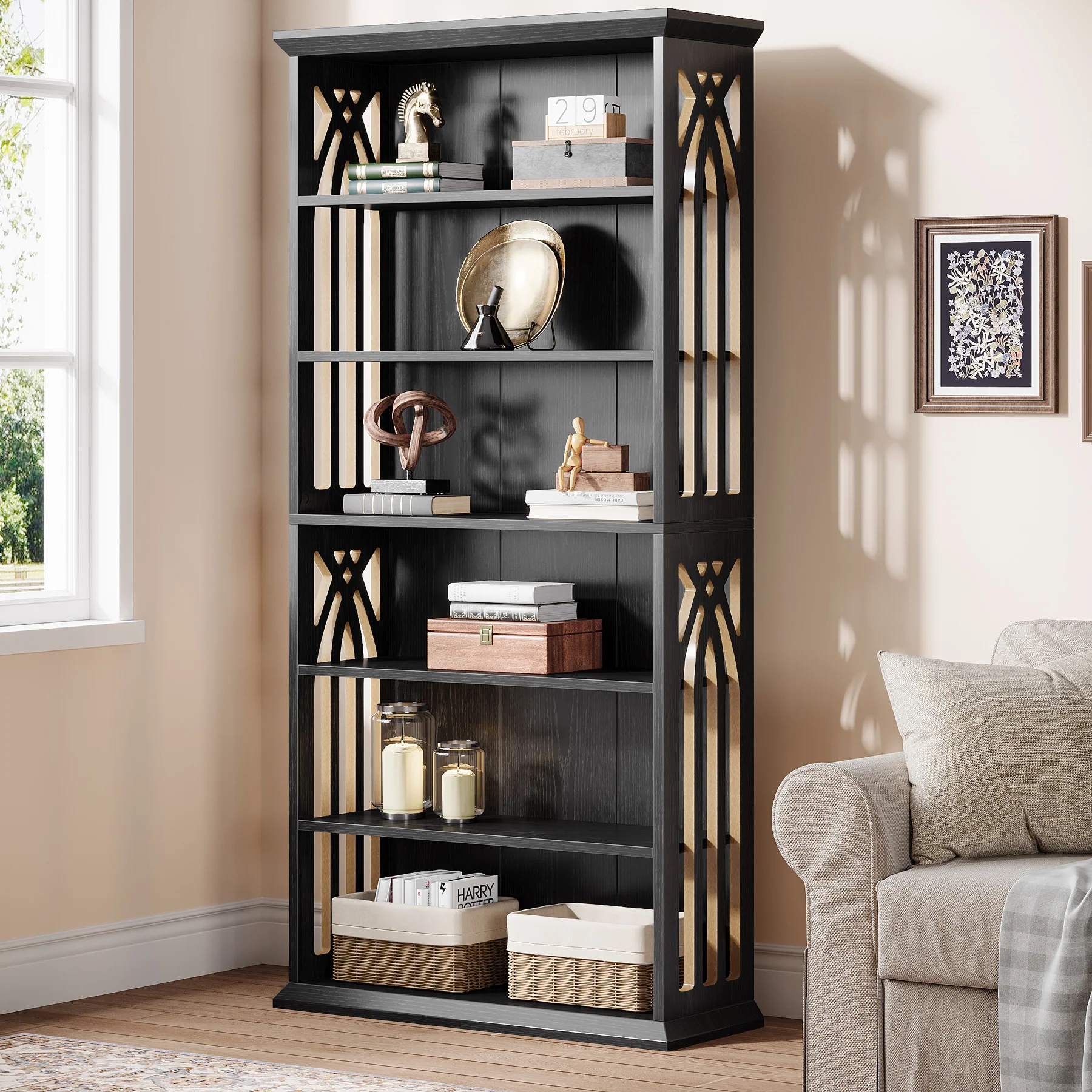 6-Tier Bookshelf, 75" Bookcase Display Shelves Storage Etagere - Image 8