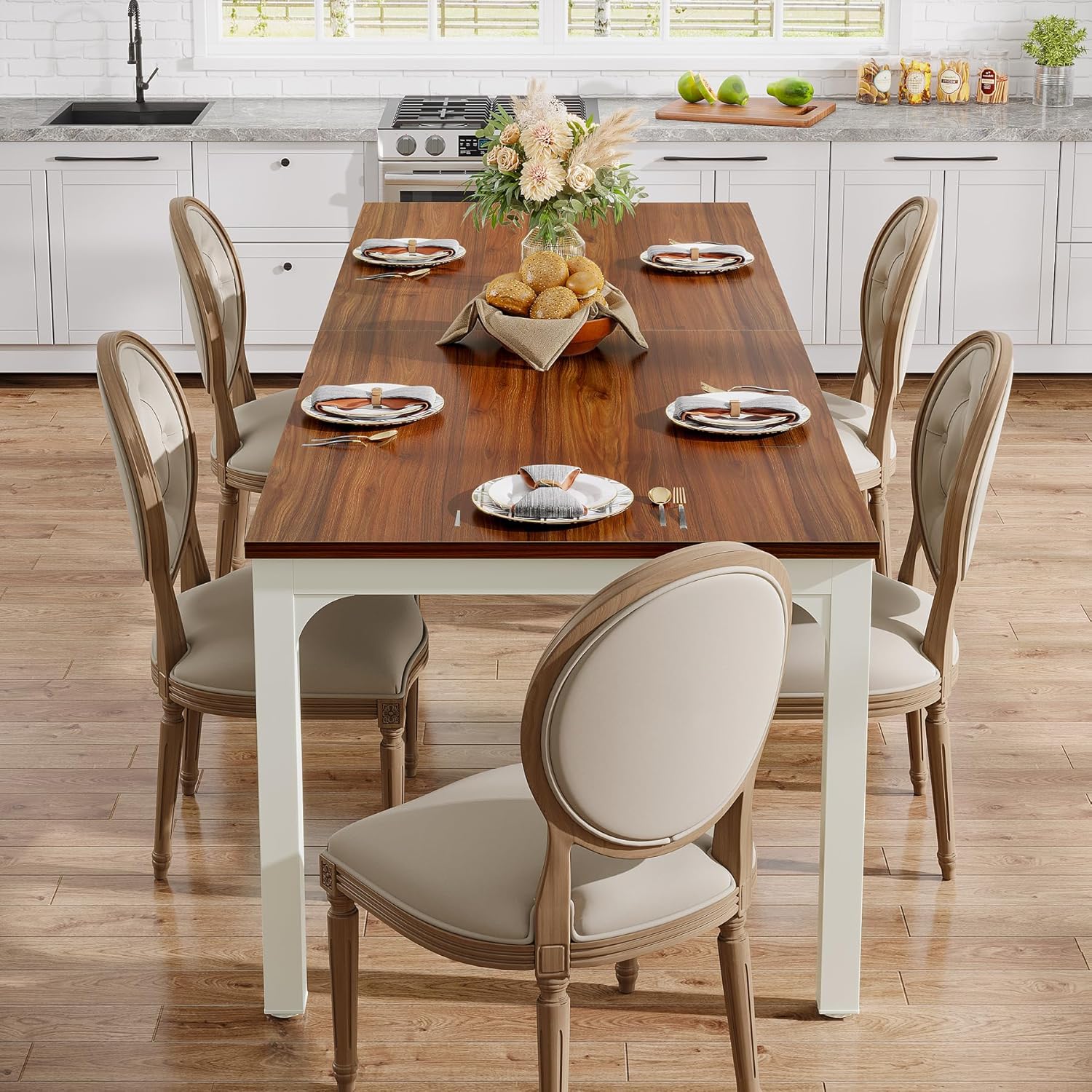 Tribesigns 78.7" Industrial Dining Table, Rustic Rectangular Wood Table with Metal Legs - Image 51