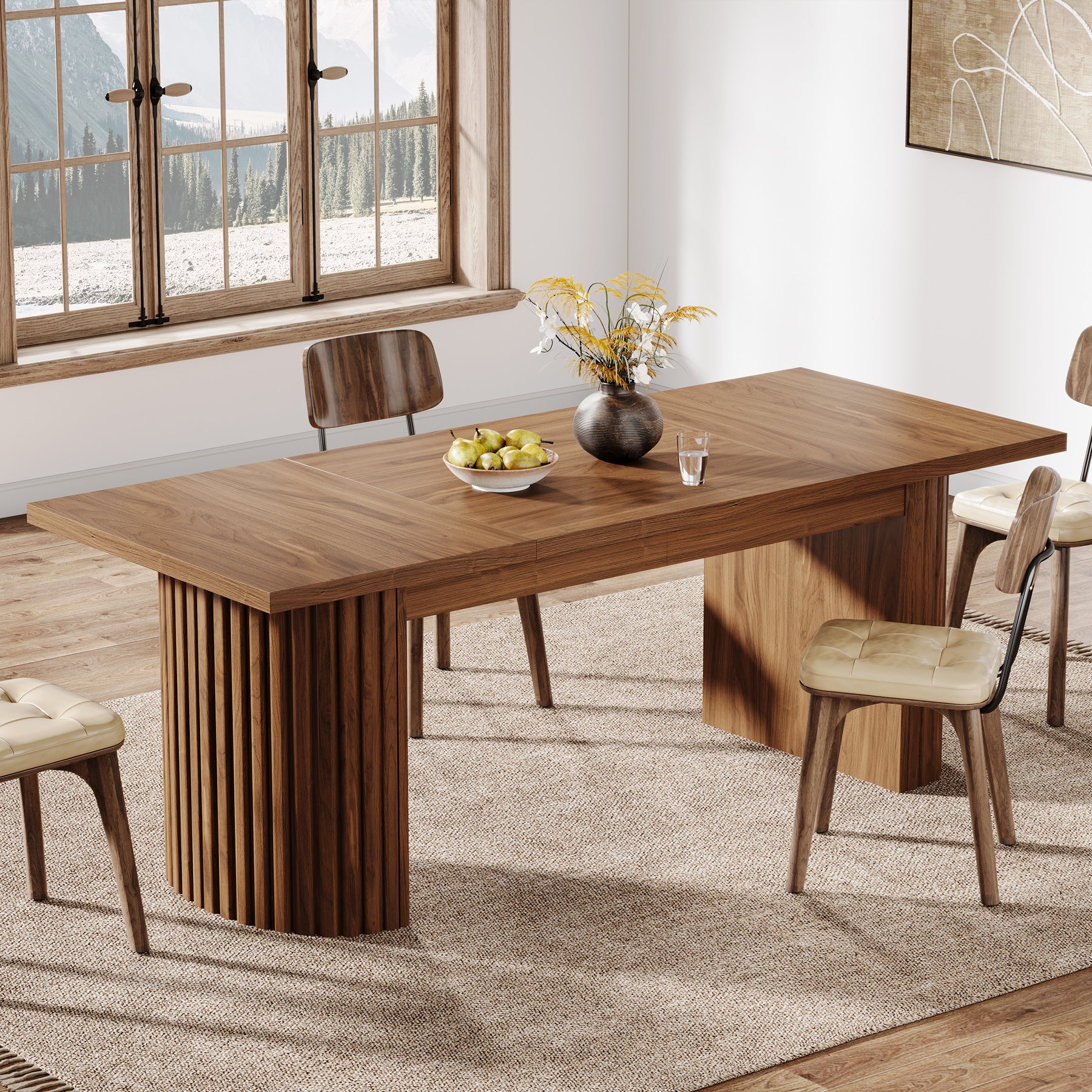 78.7" Dining Table, Farmhouse Kitchen Table With Dual Base - Image 3
