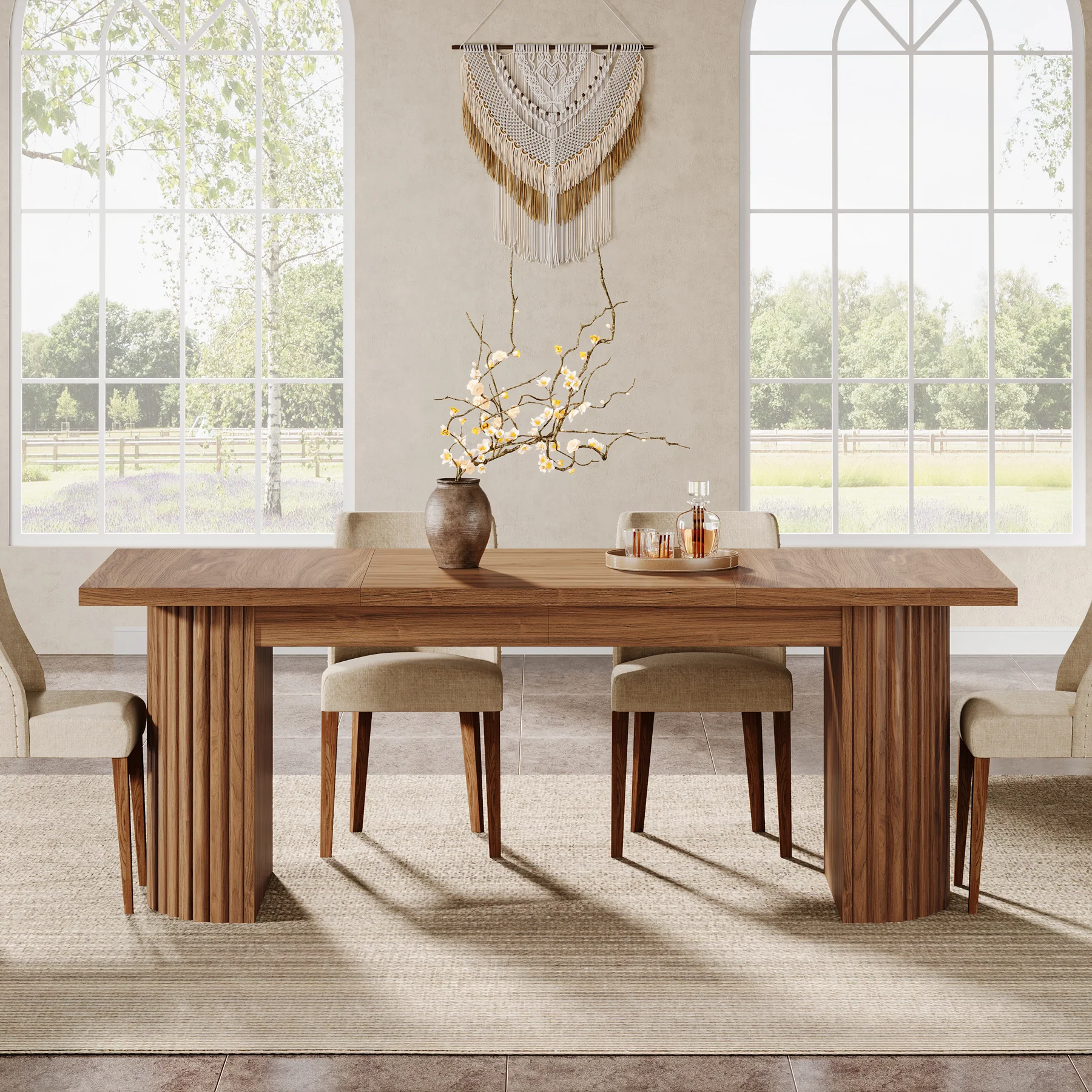 78.7" Dining Table, Farmhouse Kitchen Table With Dual Base - Image 5