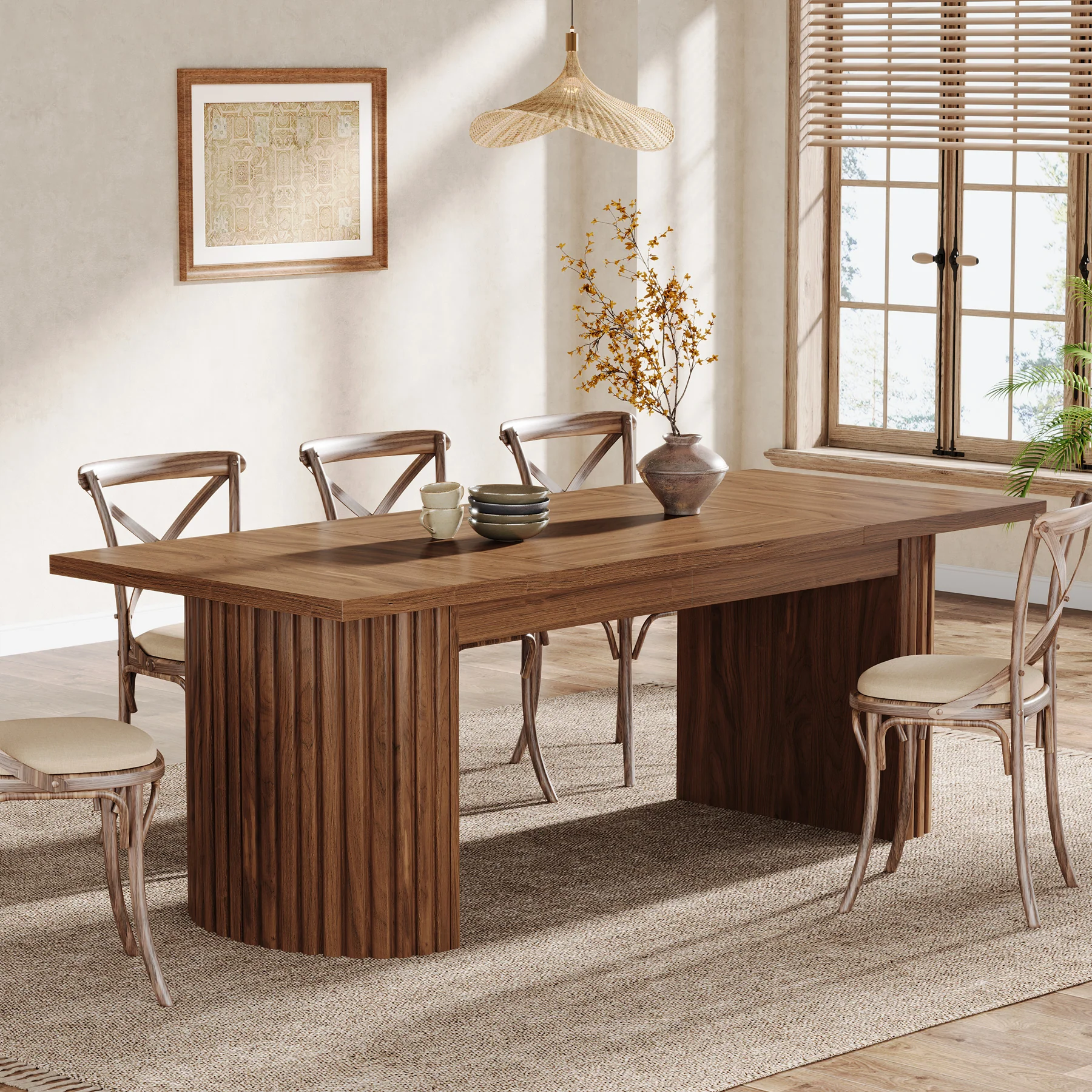 78.7" Dining Table, Farmhouse Kitchen Table With Dual Base - Image 6