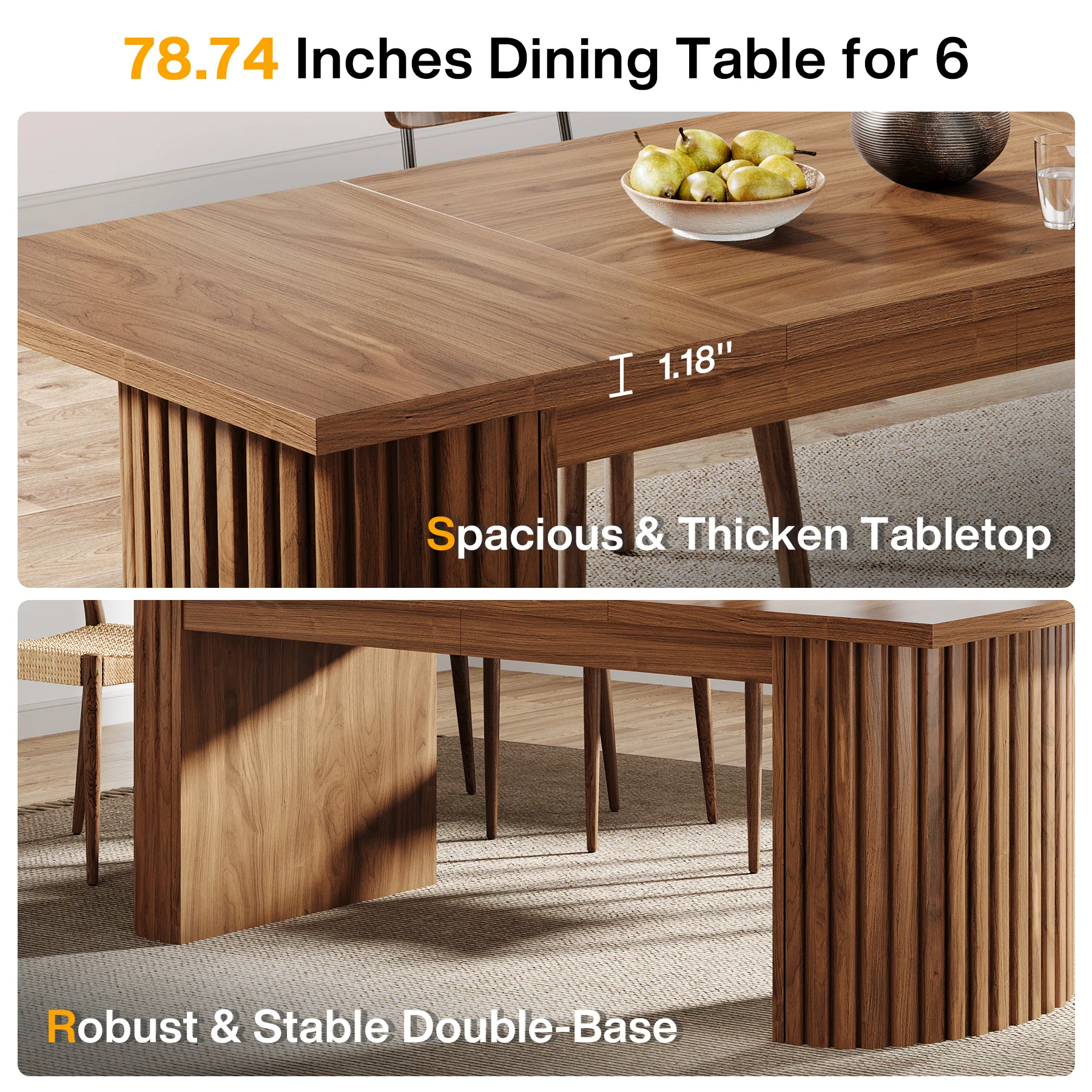 78.7" Dining Table, Farmhouse Kitchen Table With Dual Base - Image 7