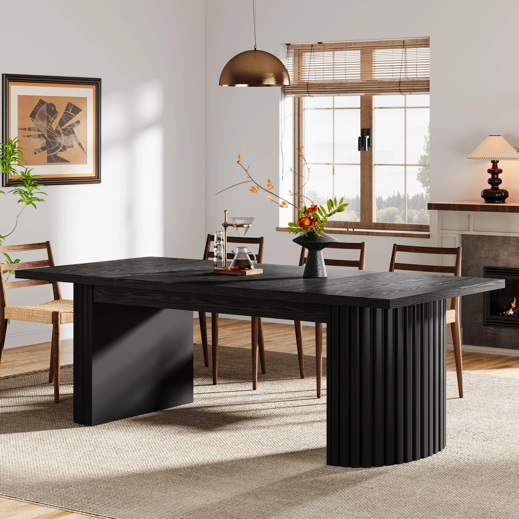 78.7" Dining Table, Farmhouse Kitchen Table With Dual Base - Image 8