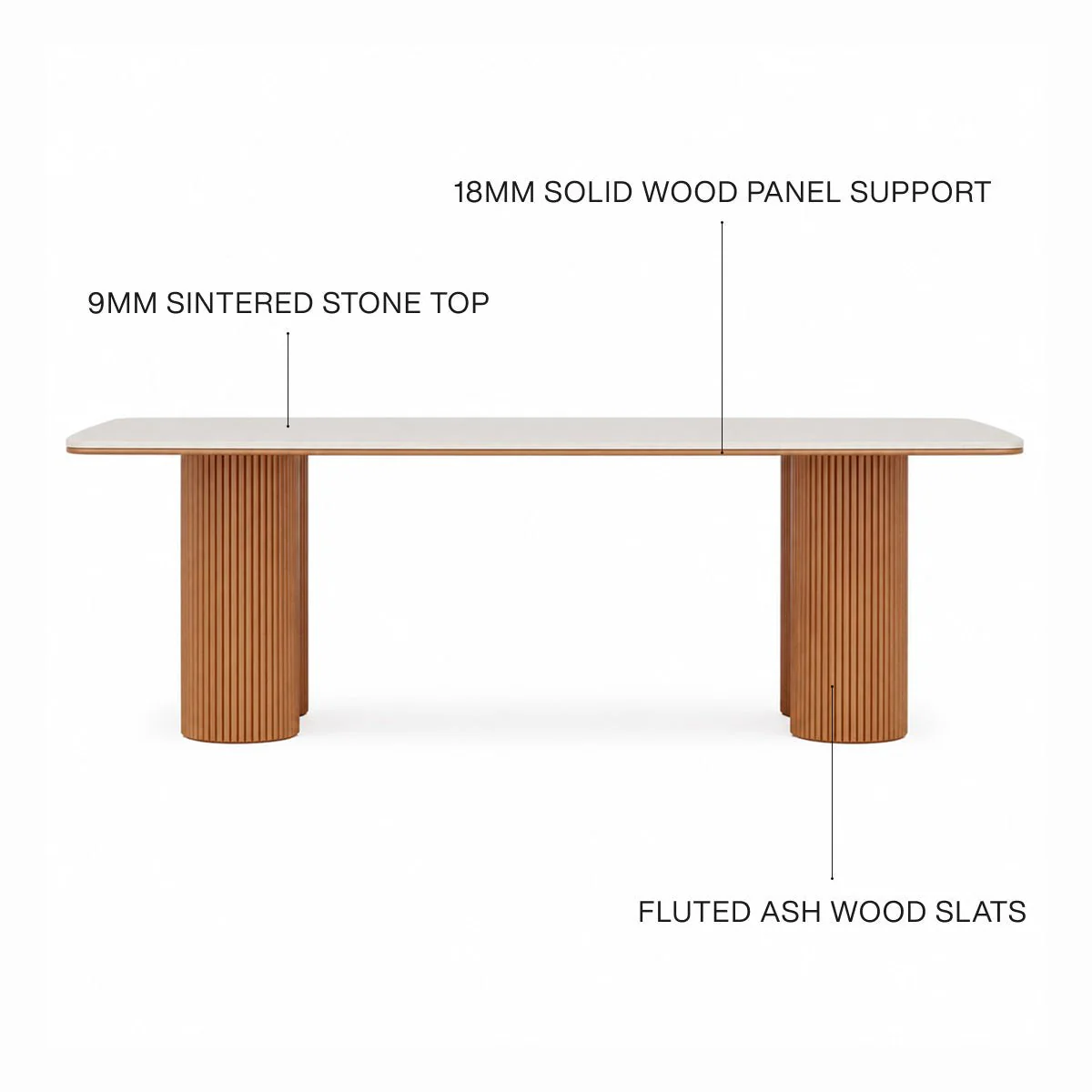 78.74" Beige Travertine Sintered Stone Dining Table With Wooden Legs - Image 8