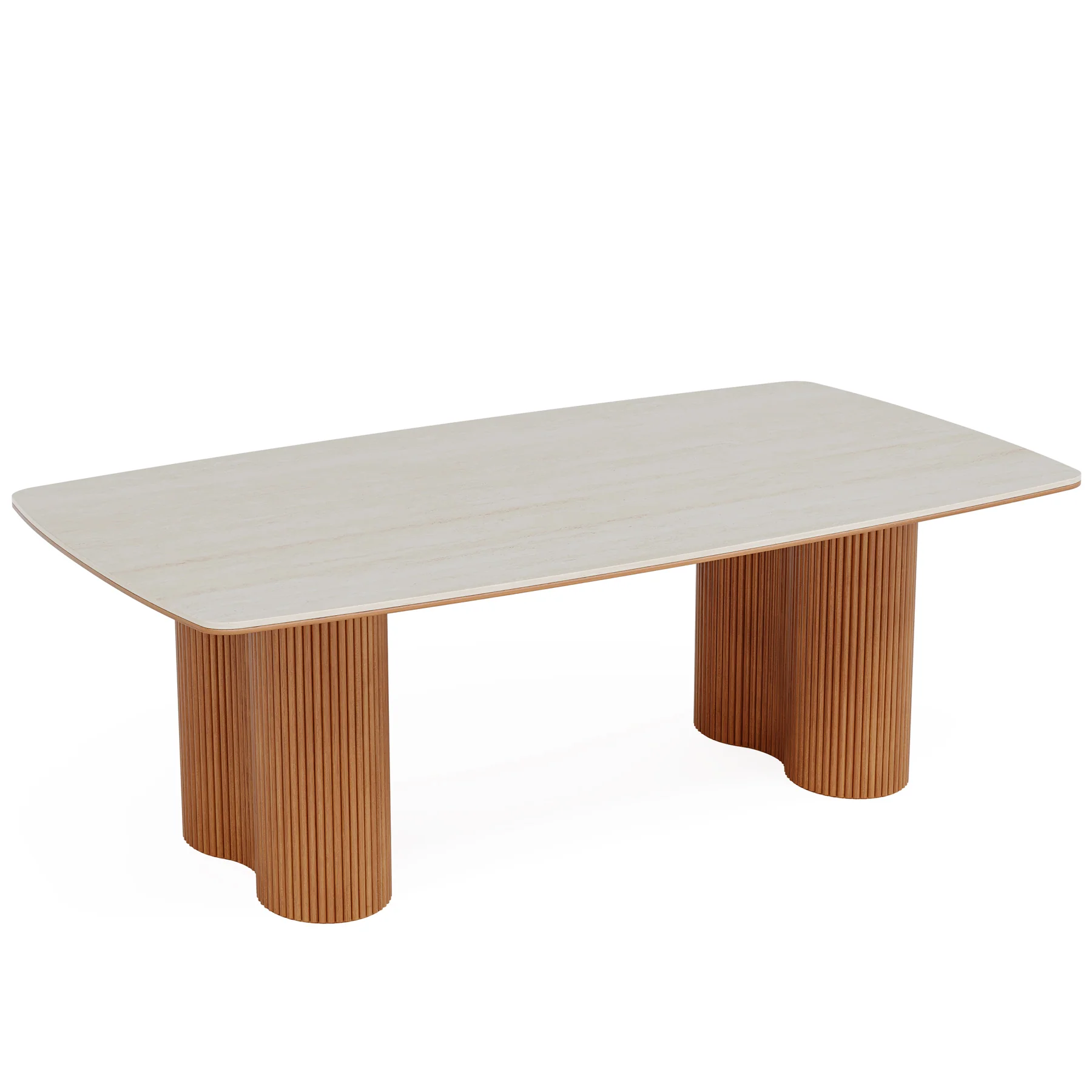 78.74" Beige Travertine Sintered Stone Dining Table With Wooden Legs - Image 9