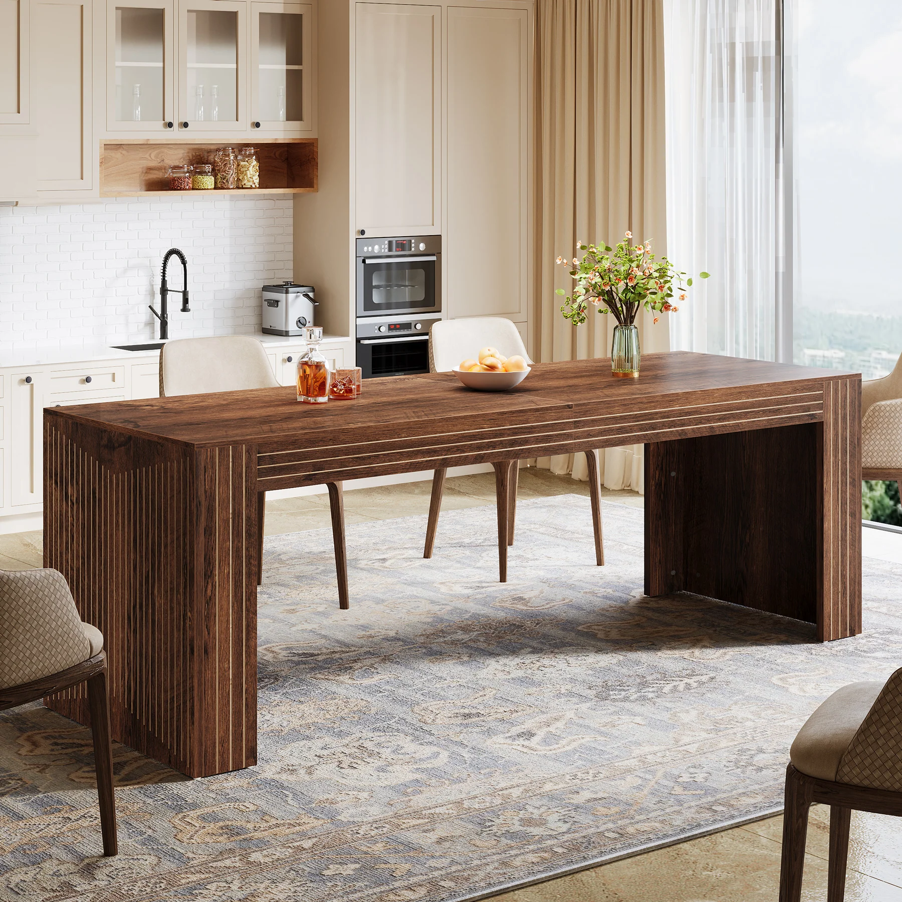 78.7" Rectangular Dining Table, Farmhouse Kitchen Dinner Table for 6-8 - Image 11