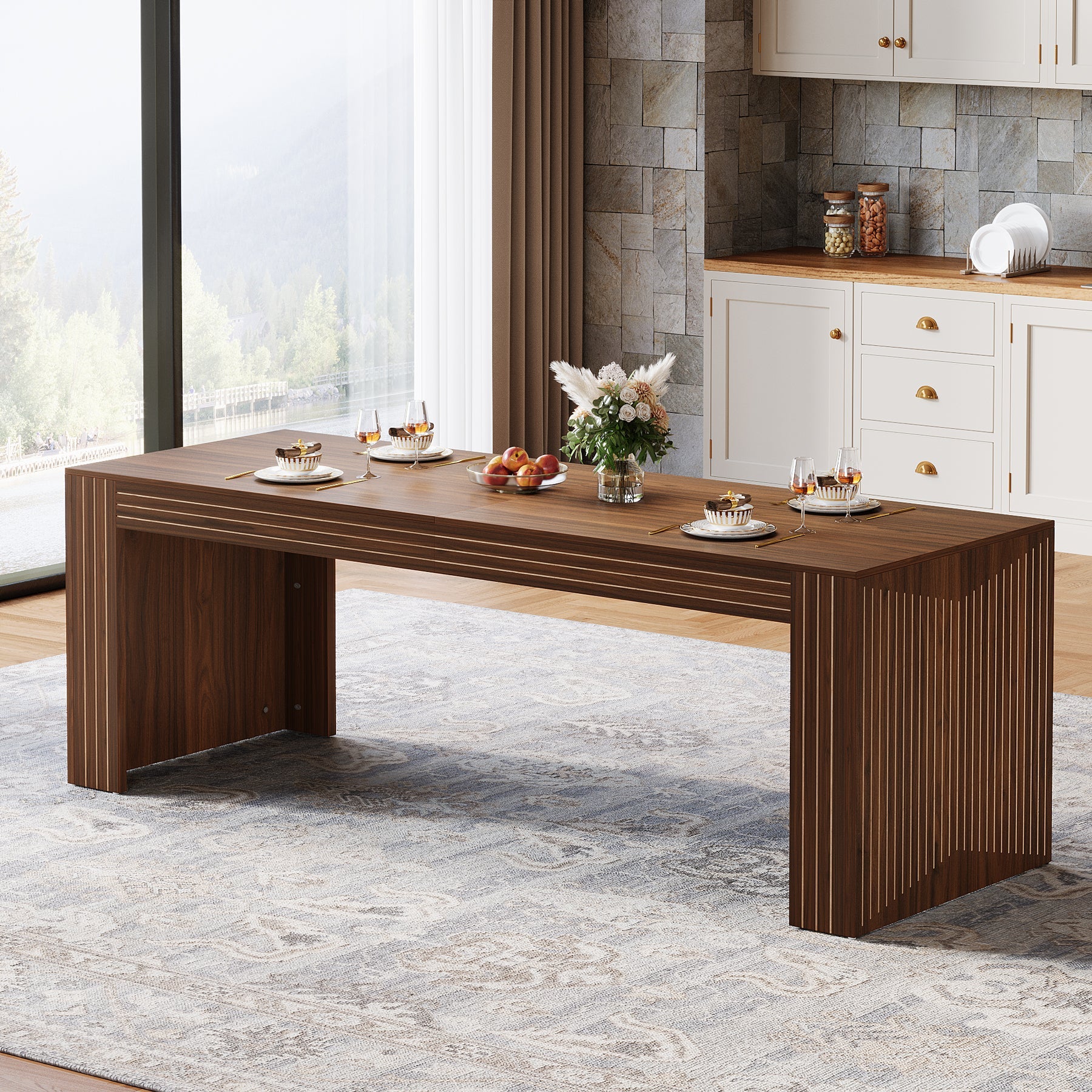 78.7" Rectangular Dining Table, Farmhouse Kitchen Dinner Table for 6-8 - Image 2