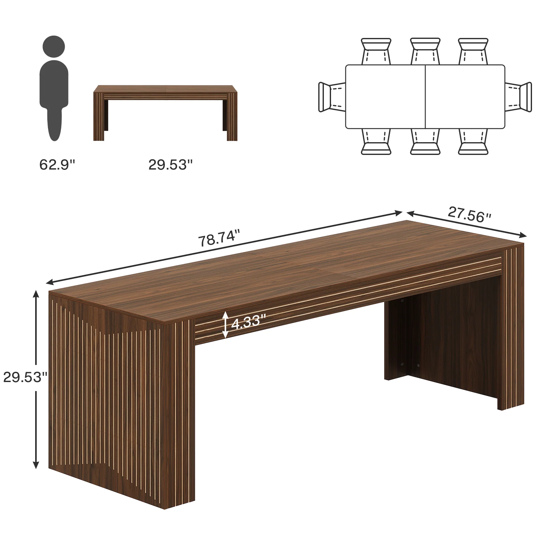 78.7" Rectangular Dining Table, Farmhouse Kitchen Dinner Table for 6-8 - Image 3