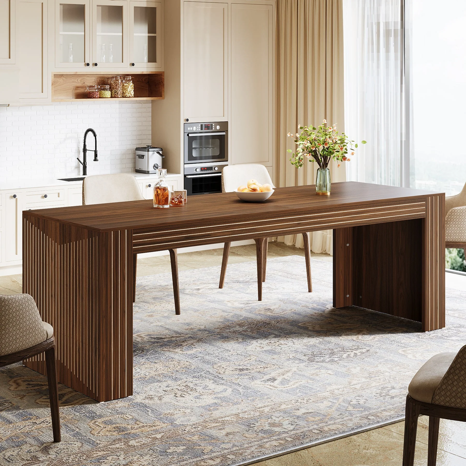 78.7" Rectangular Dining Table, Farmhouse Kitchen Dinner Table for 6-8 - Image 4