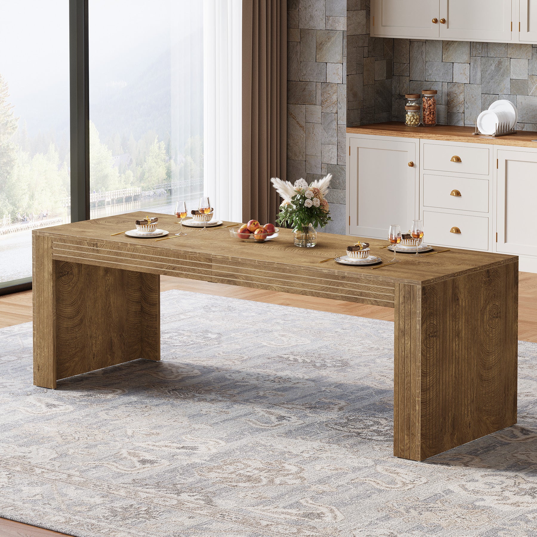 78.7" Rectangular Dining Table, Farmhouse Kitchen Dinner Table for 6-8 - Image 8