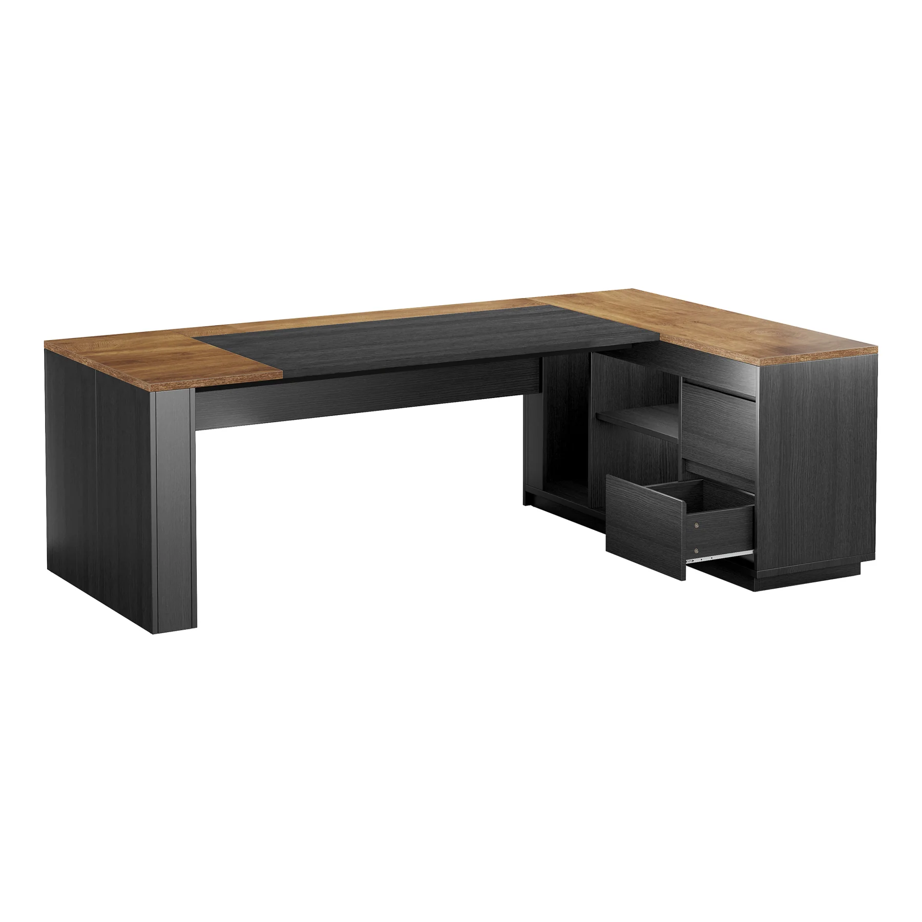 L-Shaped Executive Desk, 78.7" Computer Desk with Cabinet and Storage Shelves - Image 12