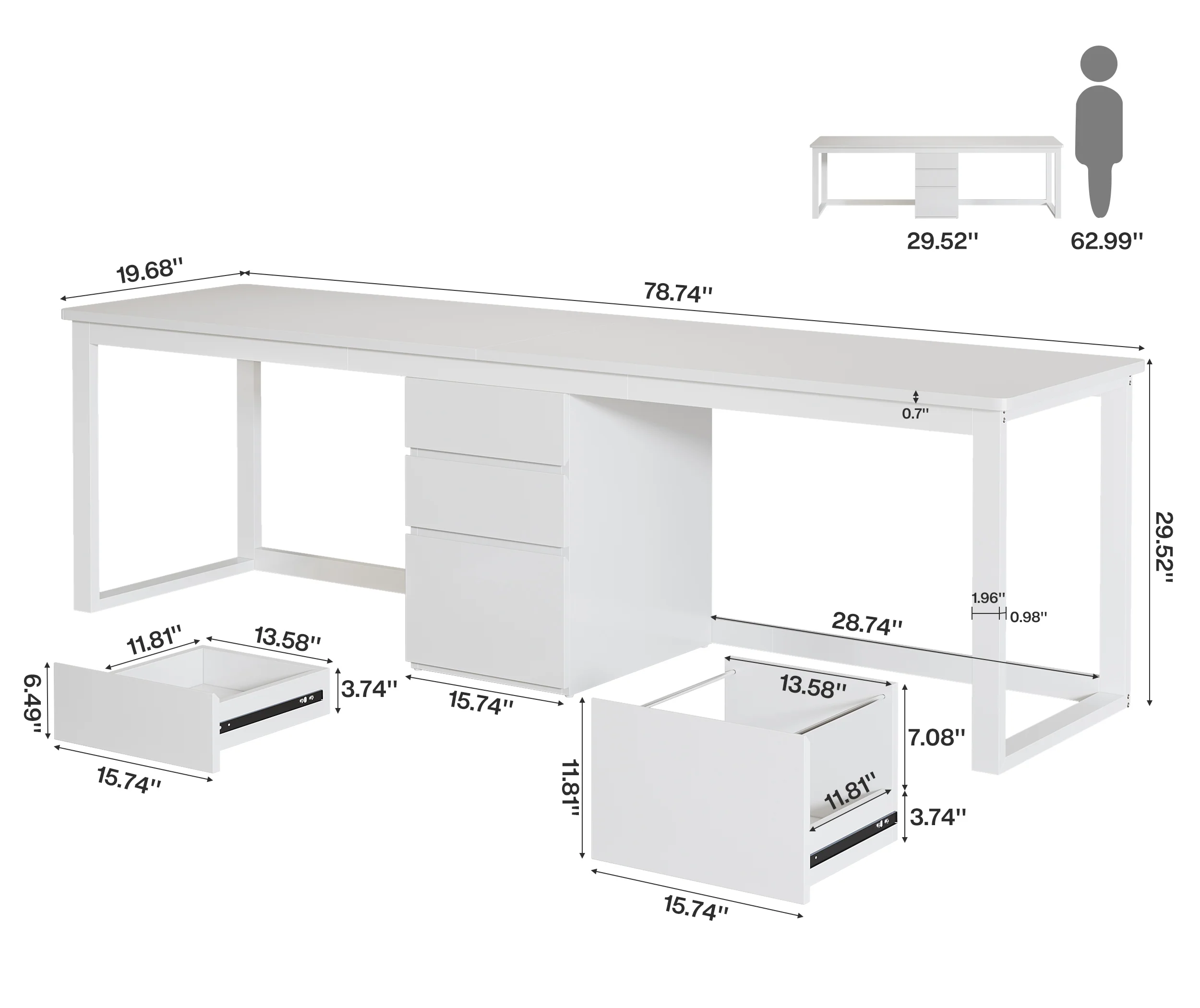 78.7" Two Person Desk, Modern Double Computer Office Desk with 3 Drawers - Image 2