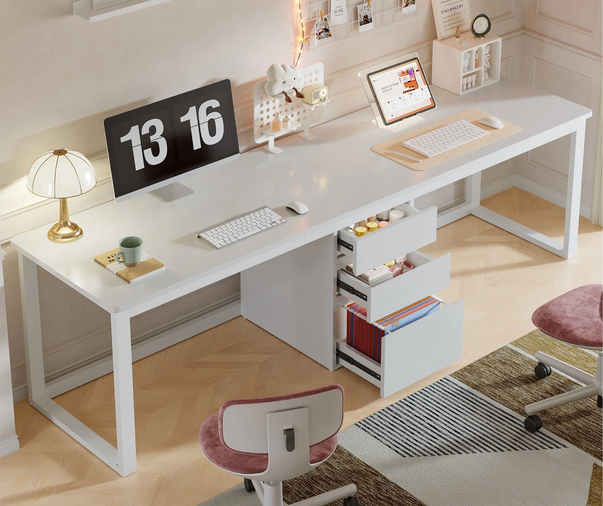 78.7" Two Person Desk, Modern Double Computer Office Desk with 3 Drawers - Image 3