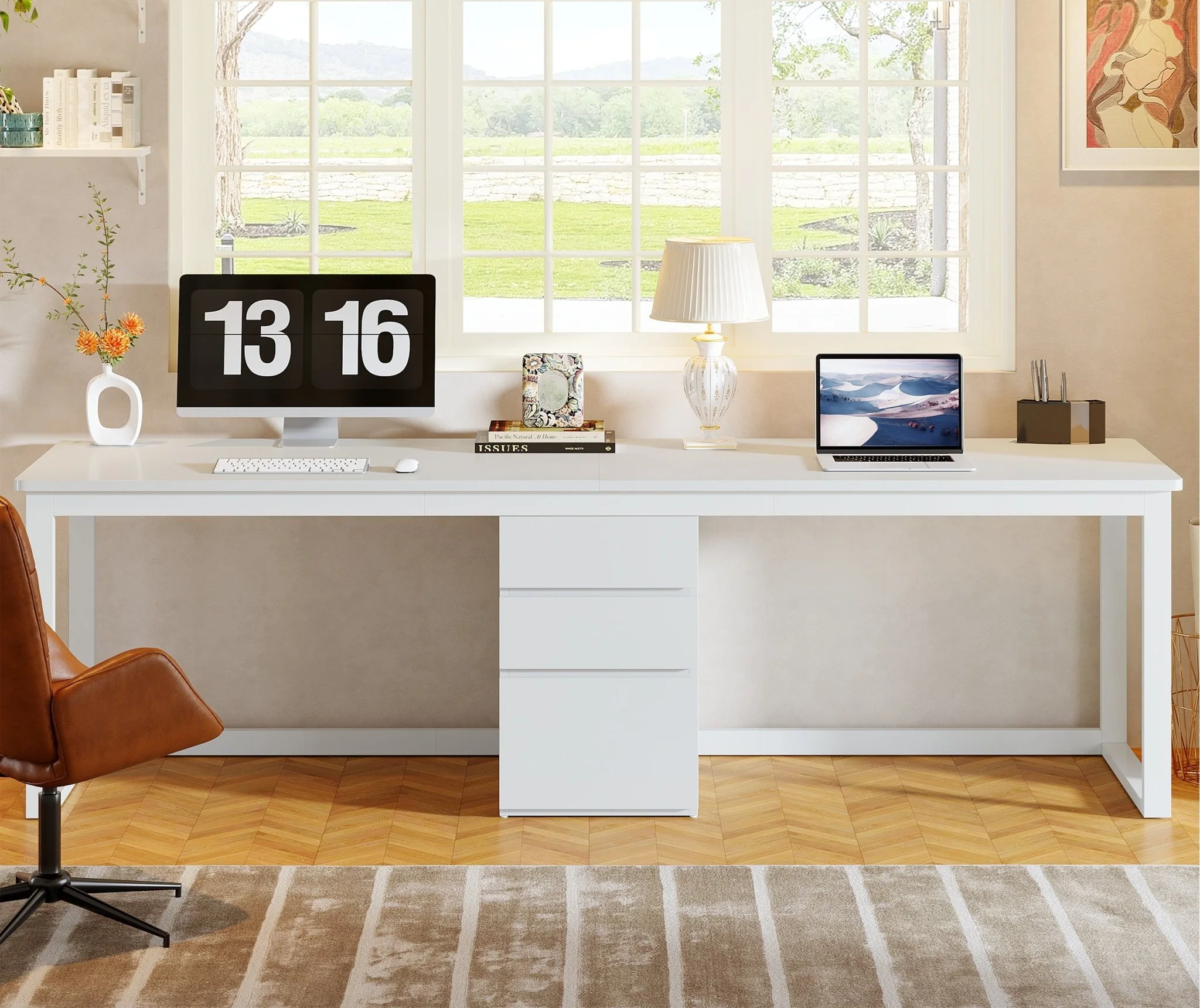78.7" Two Person Desk, Modern Double Computer Office Desk with 3 Drawers - Image 4