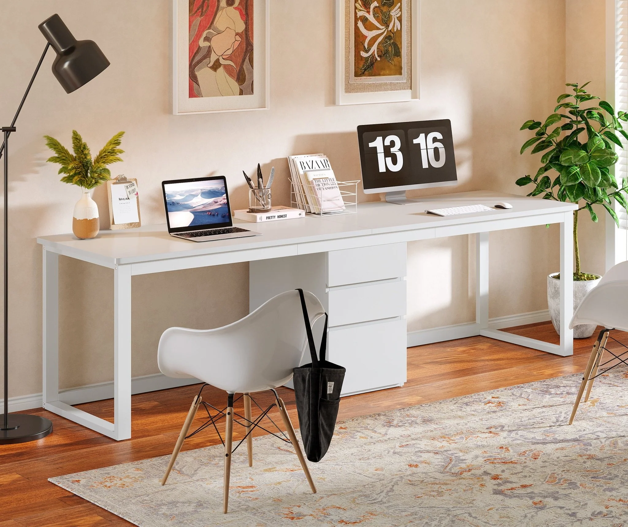78.7" Two Person Desk, Modern Double Computer Office Desk with 3 Drawers - Image 5