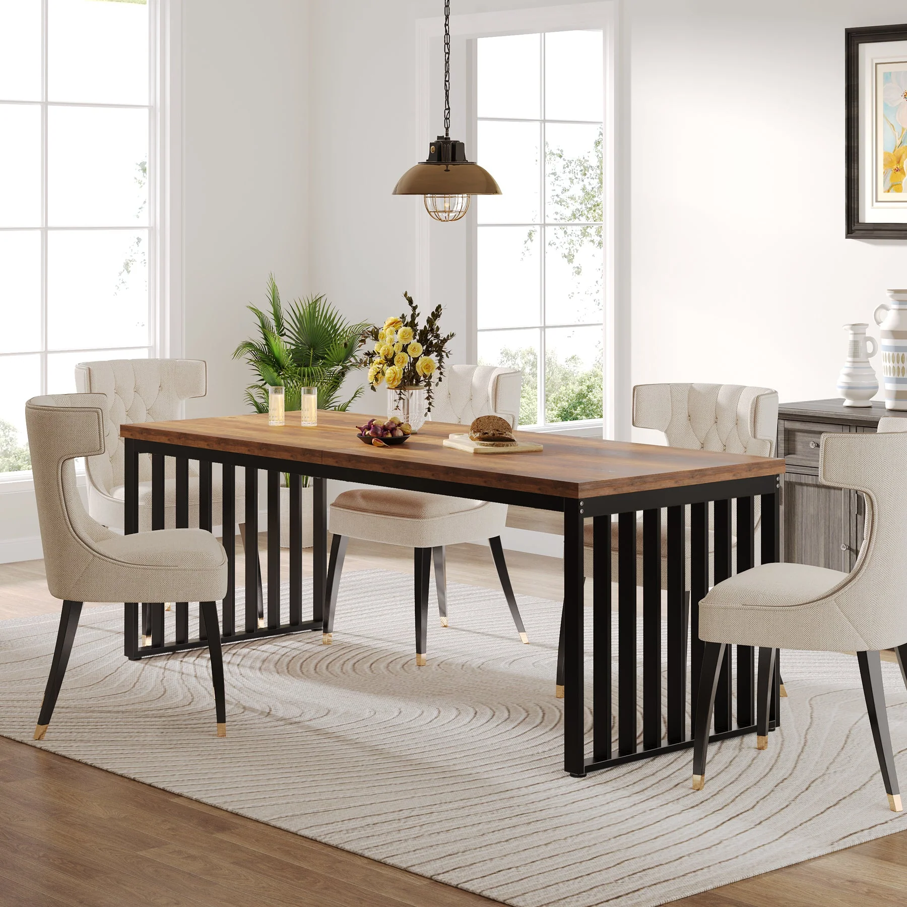 Modern Dining Table, 78.74 inches Sturdy Kitchen Table - Image 3