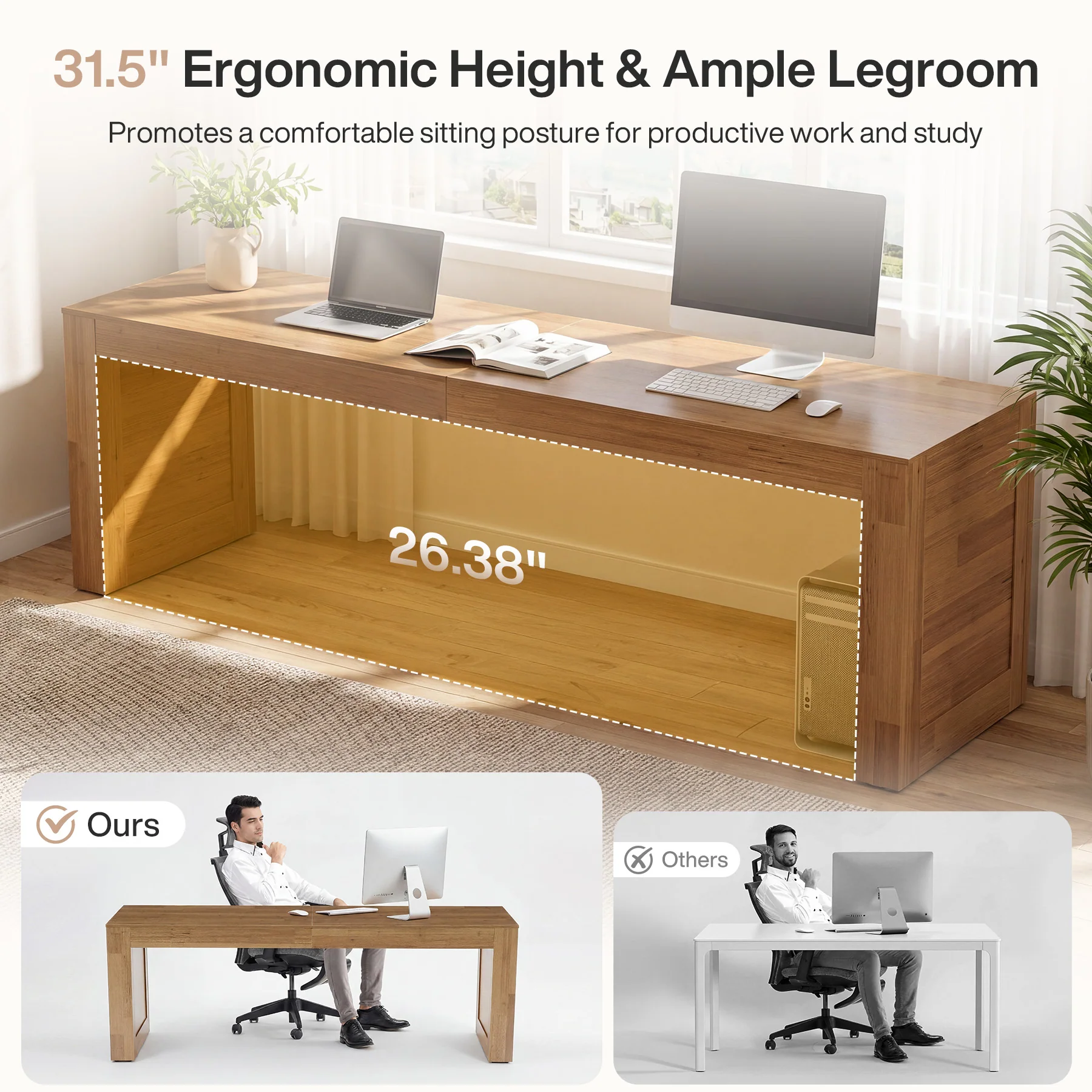 78.74" Two-Person Desk, Double Computer Desk Writing Table for Home Office - Image 9