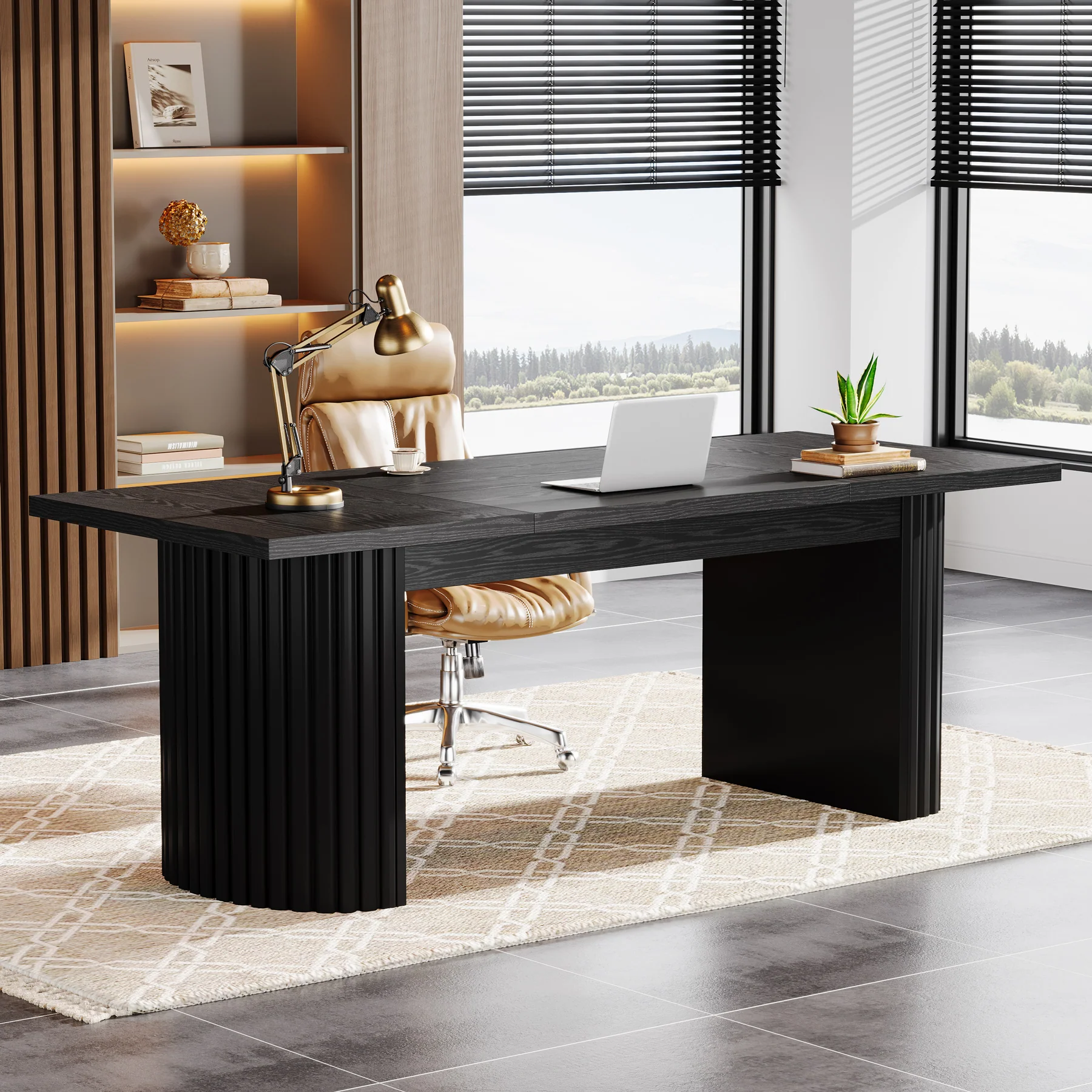78.8" Executive Desk, Large Computer Office Desk with Double Pedestal - Image 10