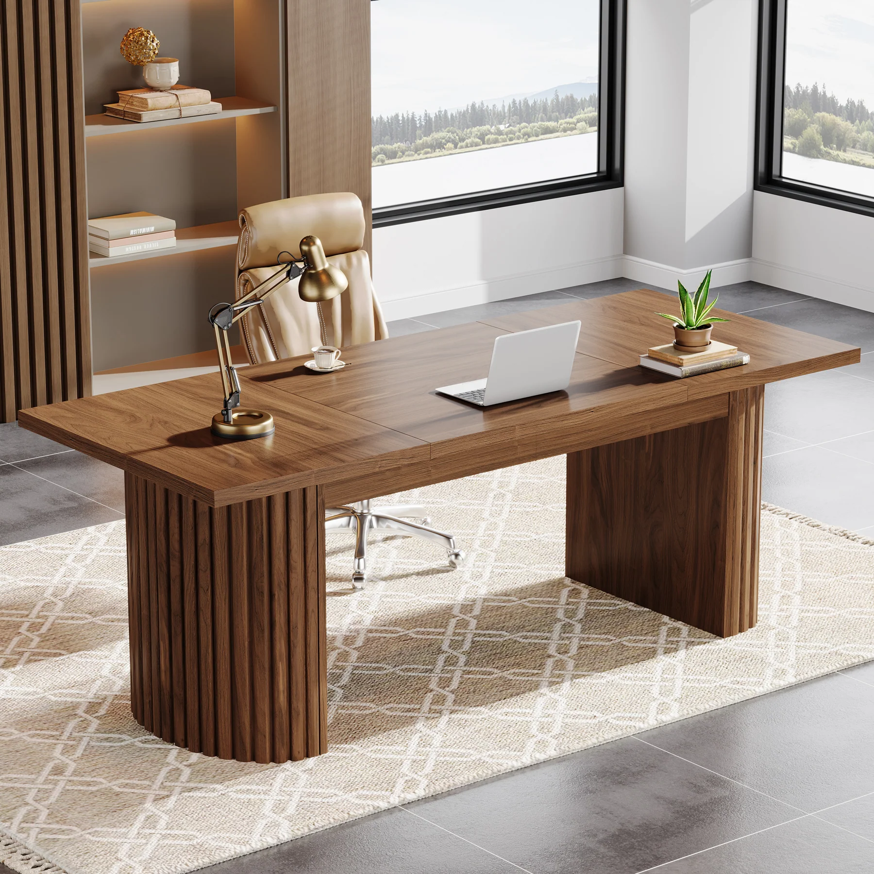 78.8" Executive Desk, Large Computer Office Desk with Double Pedestal - Image 3