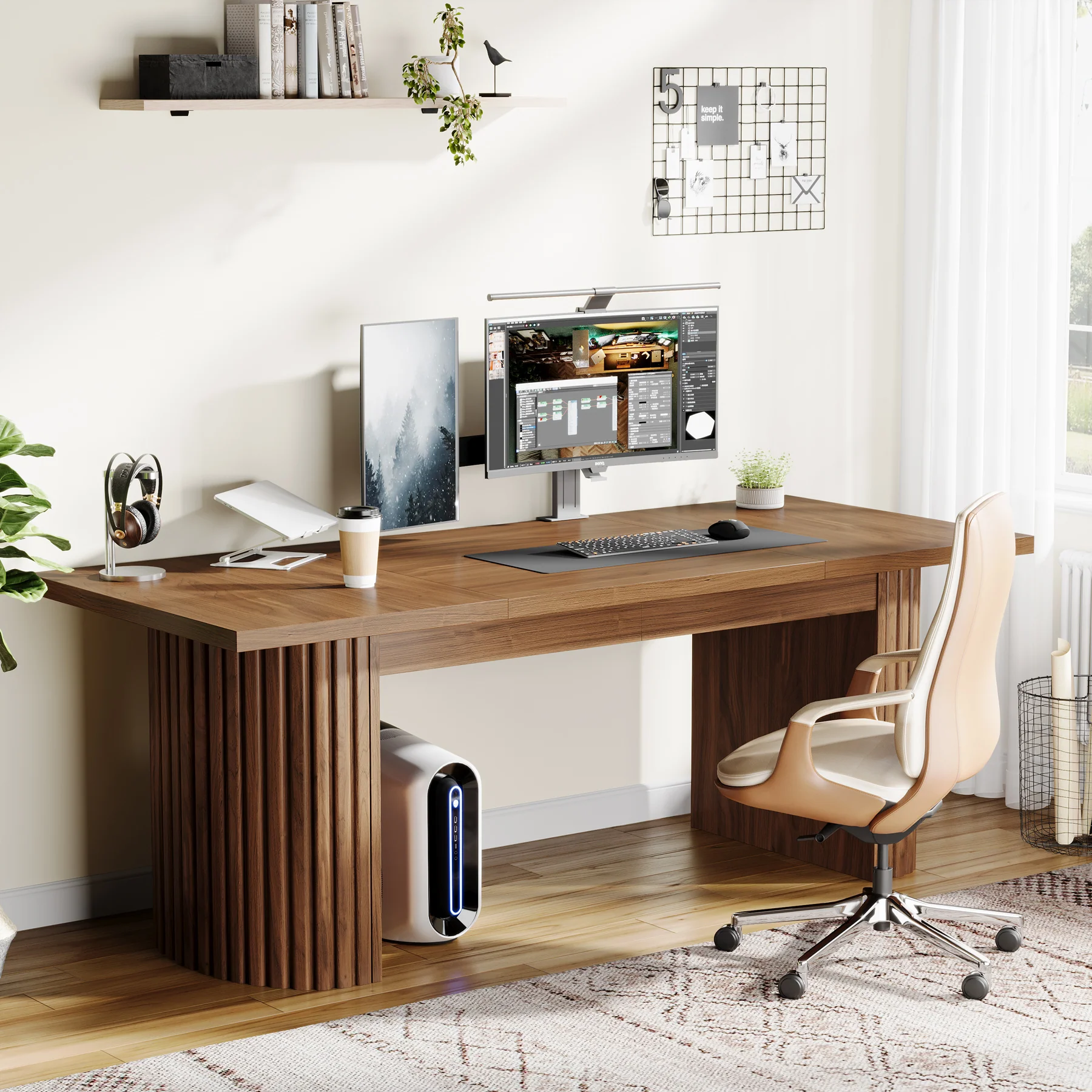 78.8" Executive Desk, Large Computer Office Desk with Double Pedestal - Image 5