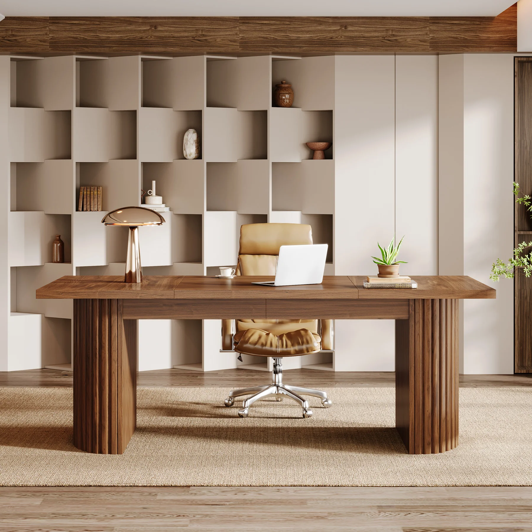 78.8" Executive Desk, Large Computer Office Desk with Double Pedestal - Image 6