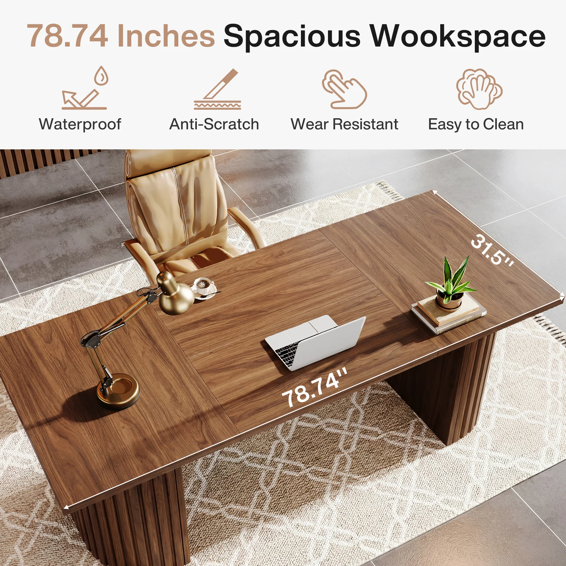 78.8" Executive Desk, Large Computer Office Desk with Double Pedestal - Image 7