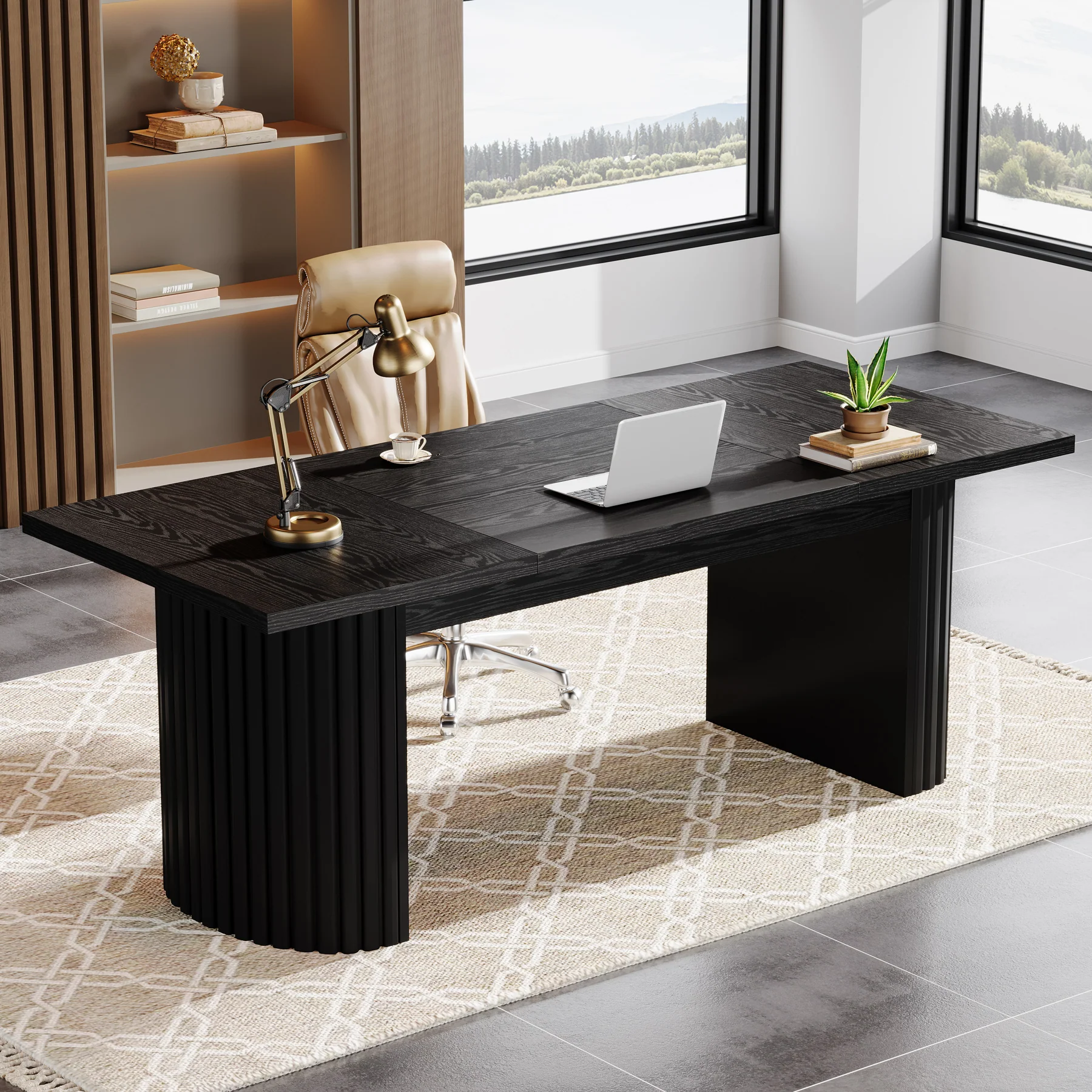 78.8" Executive Desk, Large Computer Office Desk with Double Pedestal - Image 9