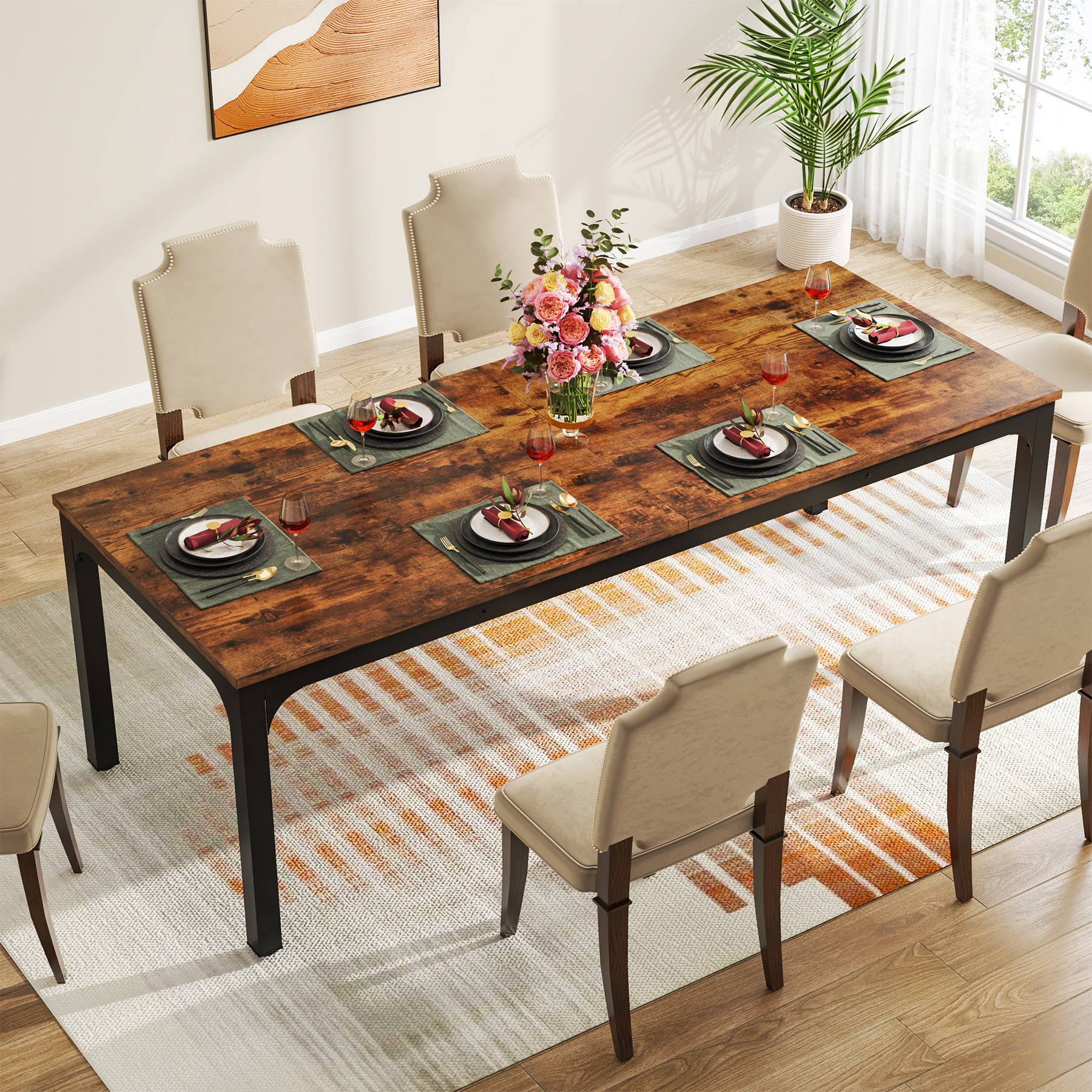 Rectangular Dining Table, 78 inch Long Kitchen Table for 6-8 People - Image 4