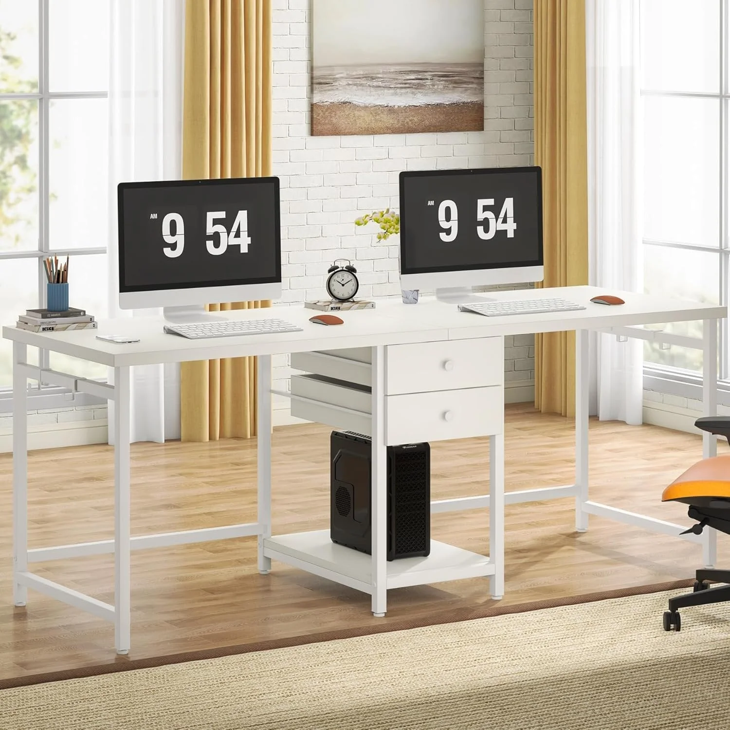 Industrial Two Person Desk, 78" Double Computer Desk with Drawers - Image 3