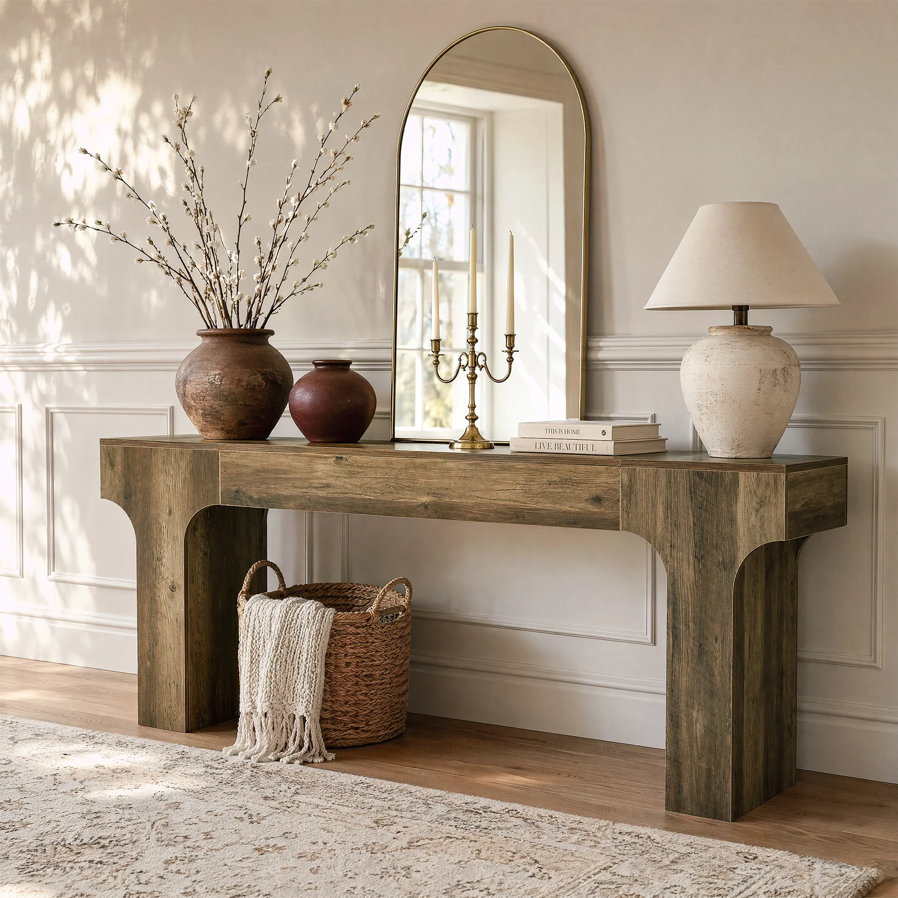 78.7" Console Table, Farmhouse Sofa Entryway Table with Arched Legs for Hallway