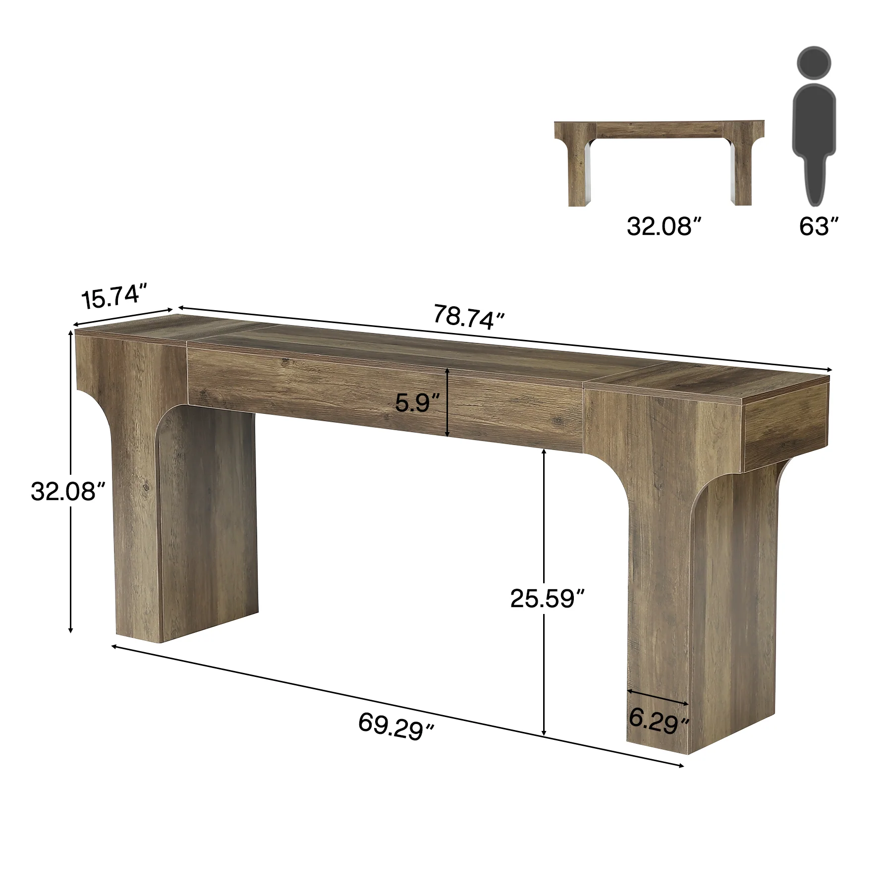 78.7" Console Table, Farmhouse Sofa Entryway Table with Arched Legs for Hallway - Image 2
