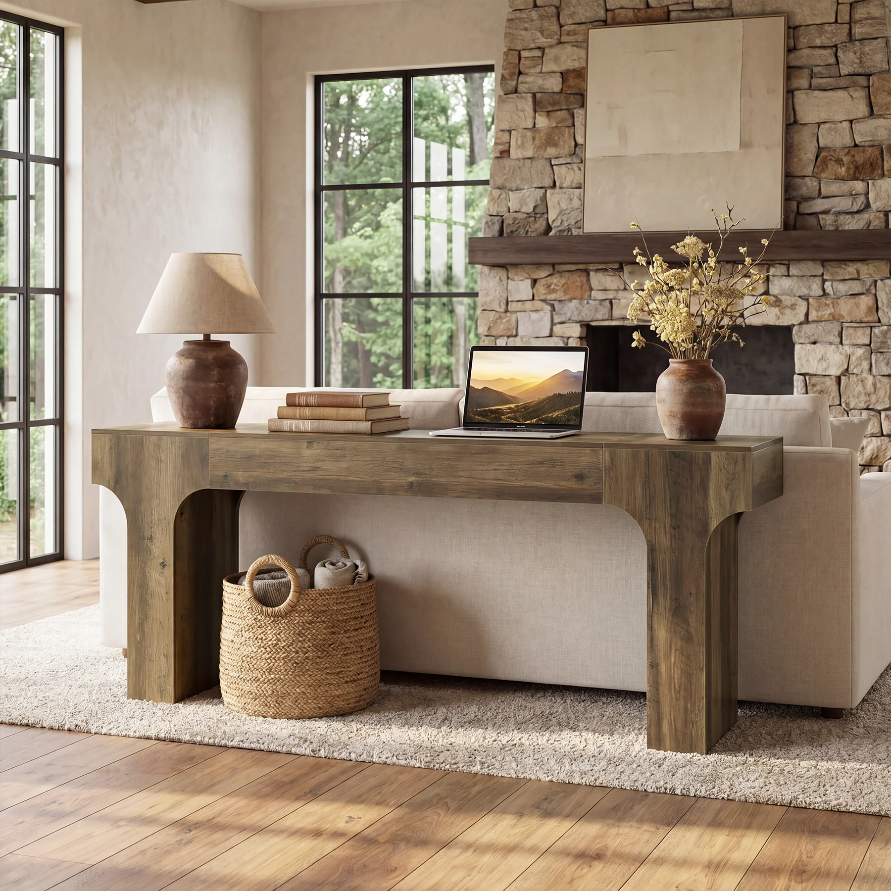 78.7" Console Table, Farmhouse Sofa Entryway Table with Arched Legs for Hallway - Image 3