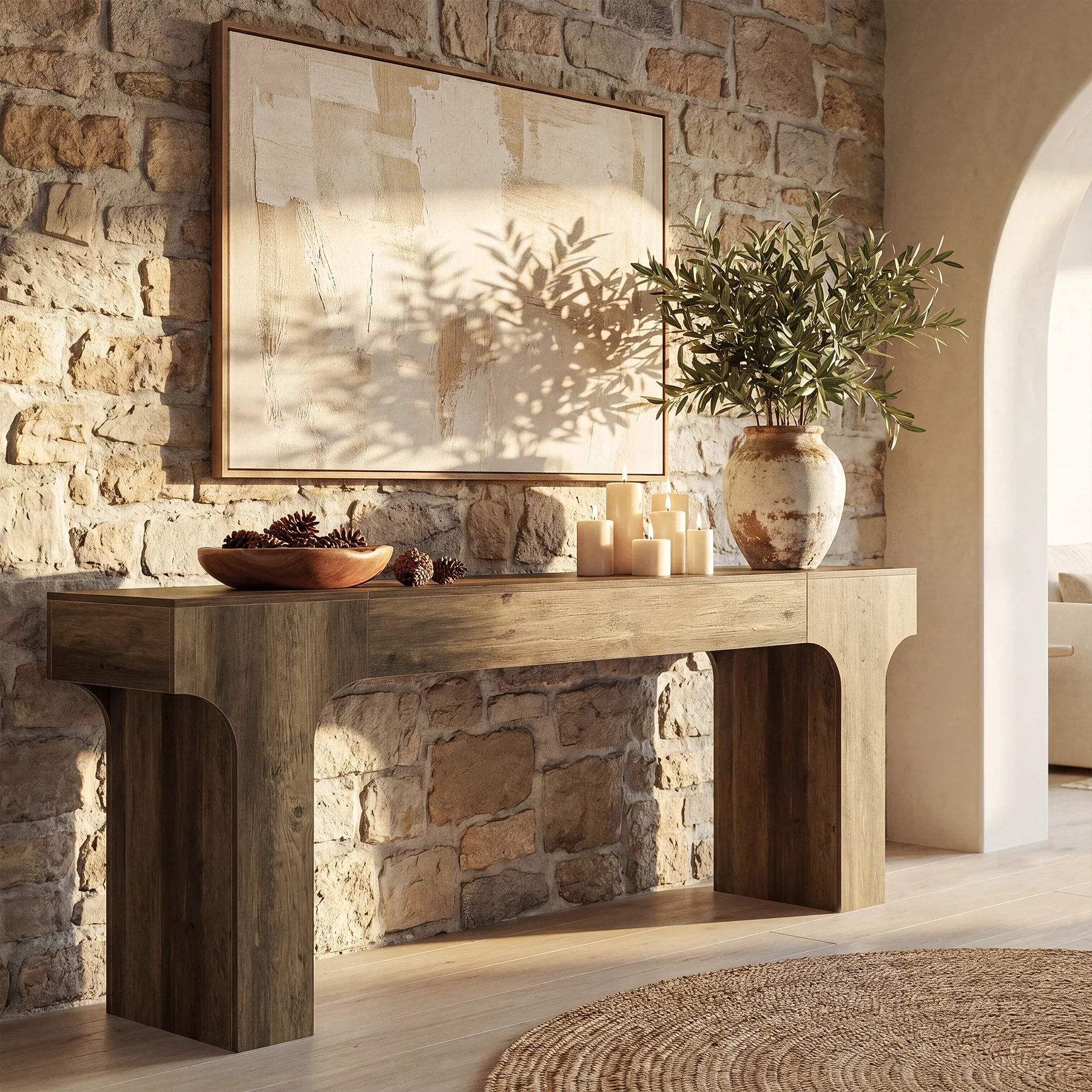 78.7" Console Table, Farmhouse Sofa Entryway Table with Arched Legs for Hallway - Image 4