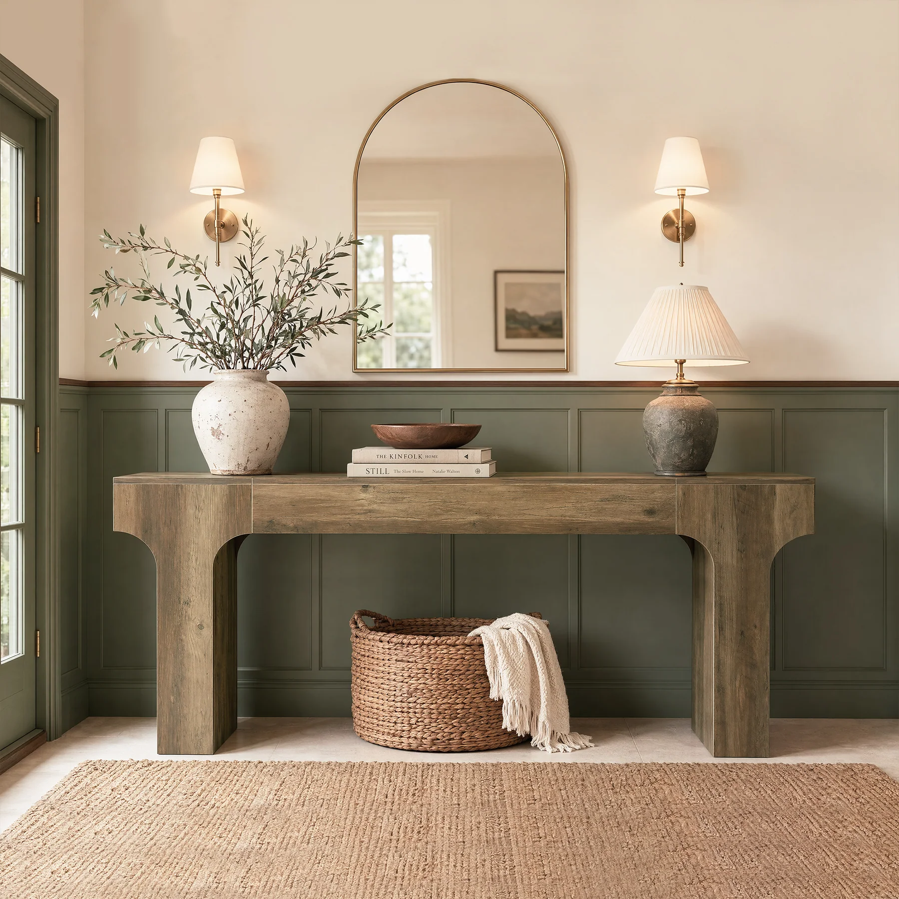 78.7" Console Table, Farmhouse Sofa Entryway Table with Arched Legs for Hallway - Image 5