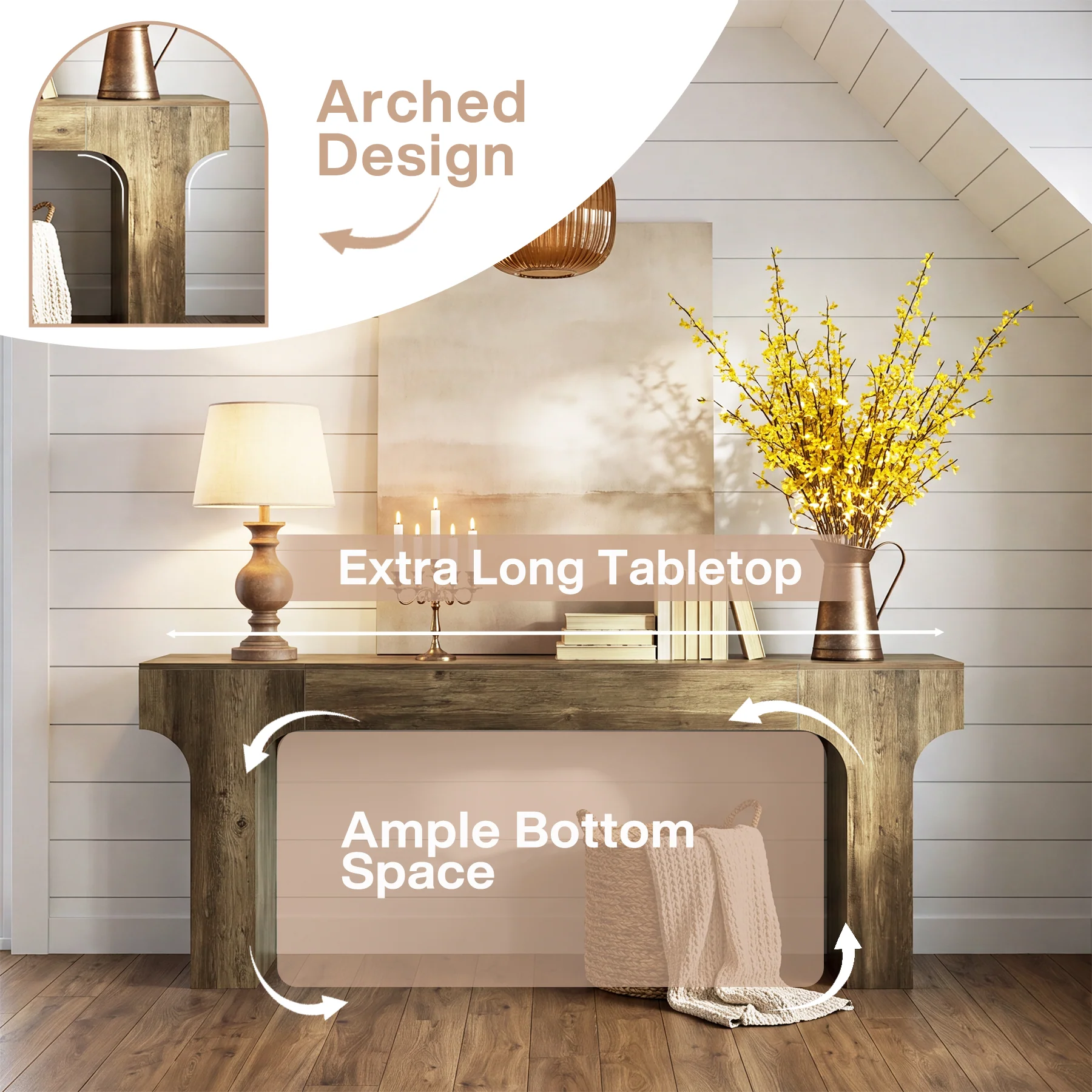 78.7" Console Table, Farmhouse Sofa Entryway Table with Arched Legs for Hallway - Image 6