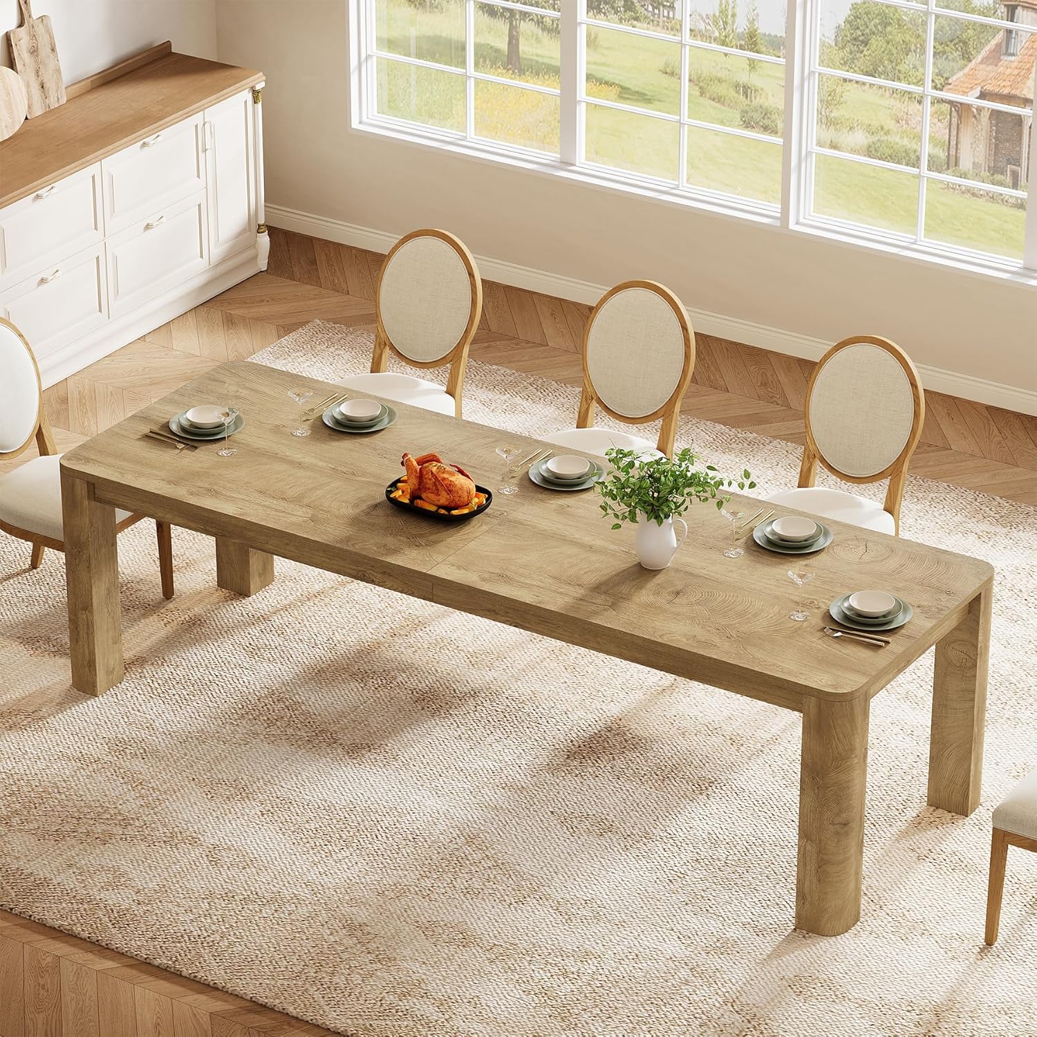 78.74" Dining Table for 6-8, Farmhouse Kitchen Table with Rounded Edges - Image 6