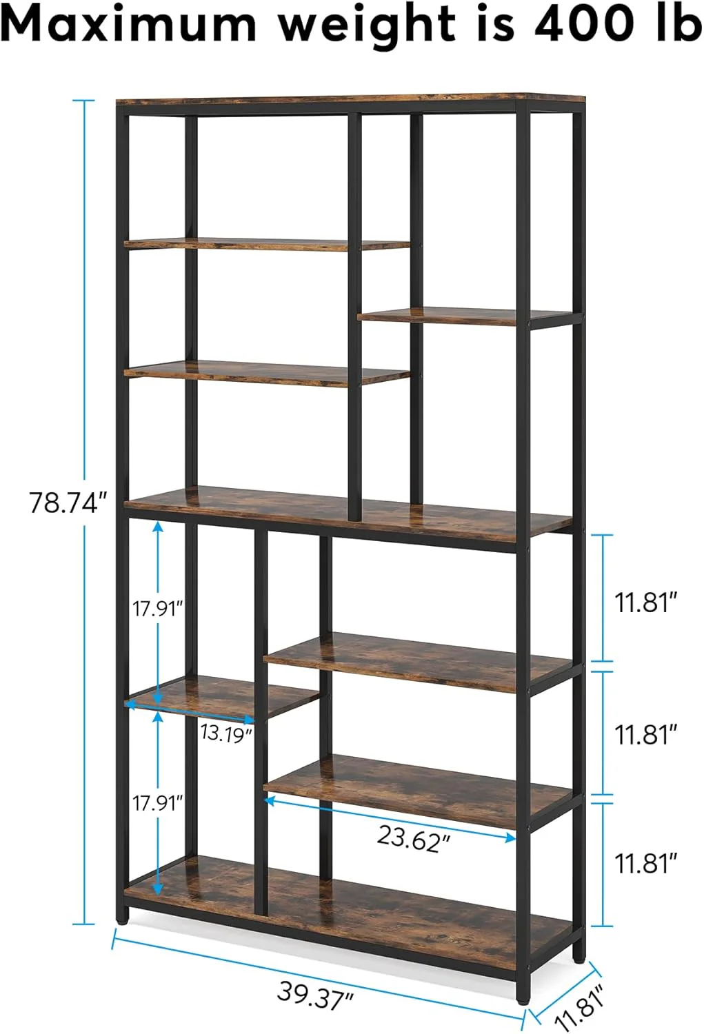 79" Tall Bookshelf, 8-Tier Staggered Etagere Bookcase Shelving Unit - Image 2