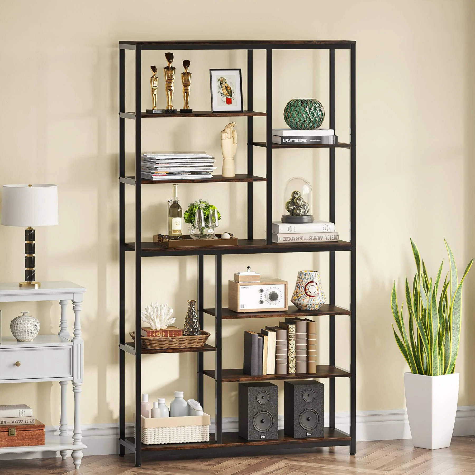79" Tall Bookshelf, 8-Tier Staggered Etagere Bookcase Shelving Unit - Image 3