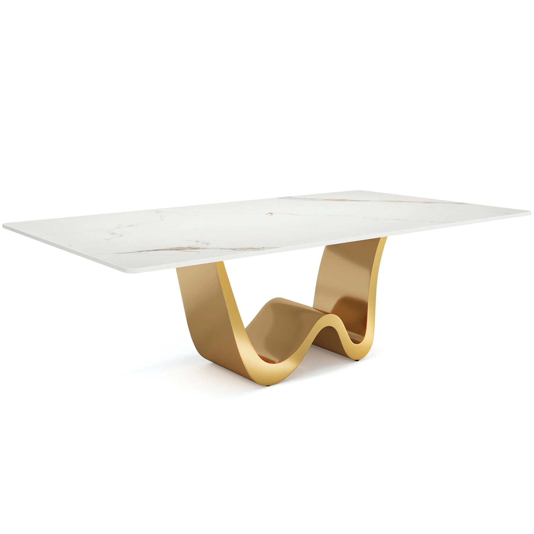 79" Rectangular Sintered Stone Dining Table for 8, White & Gold Stainless Steel Pedestal - Image 9