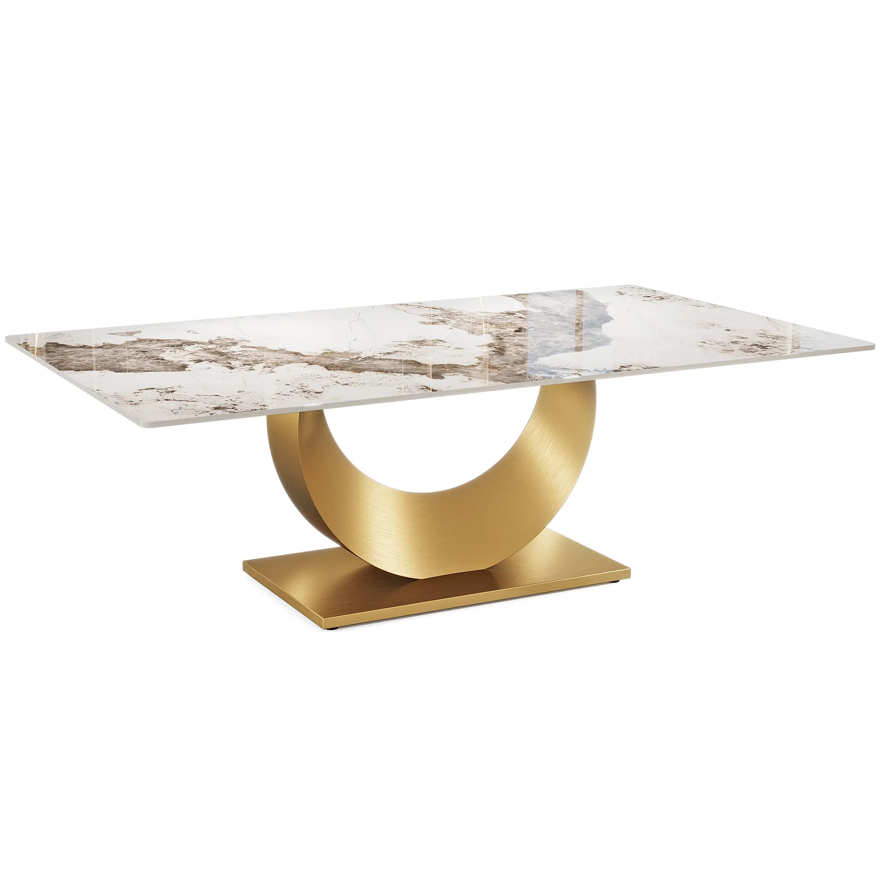 78.74" Glossy Pandora Rectangular Sintered Stone Dining Table for 8-10 with Gold Base - Image 10