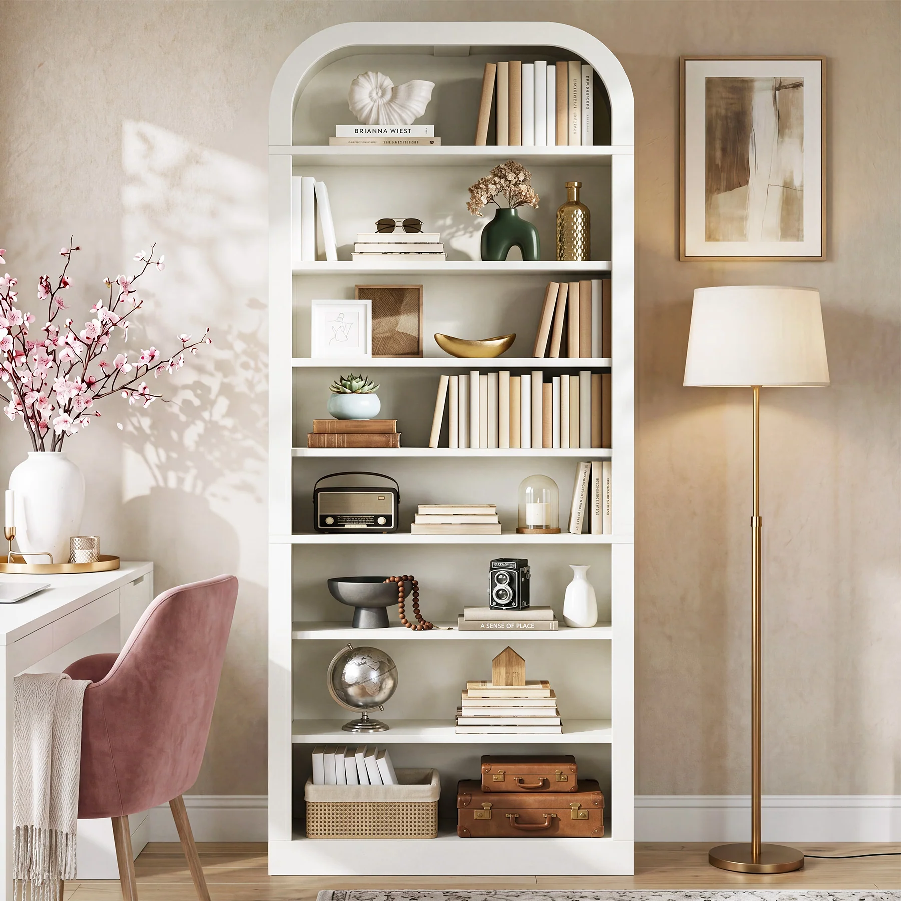 8-Tier Arched Bookshelf, 74” Tall Bookcase Open Display Shelf for Home Office - Image 5