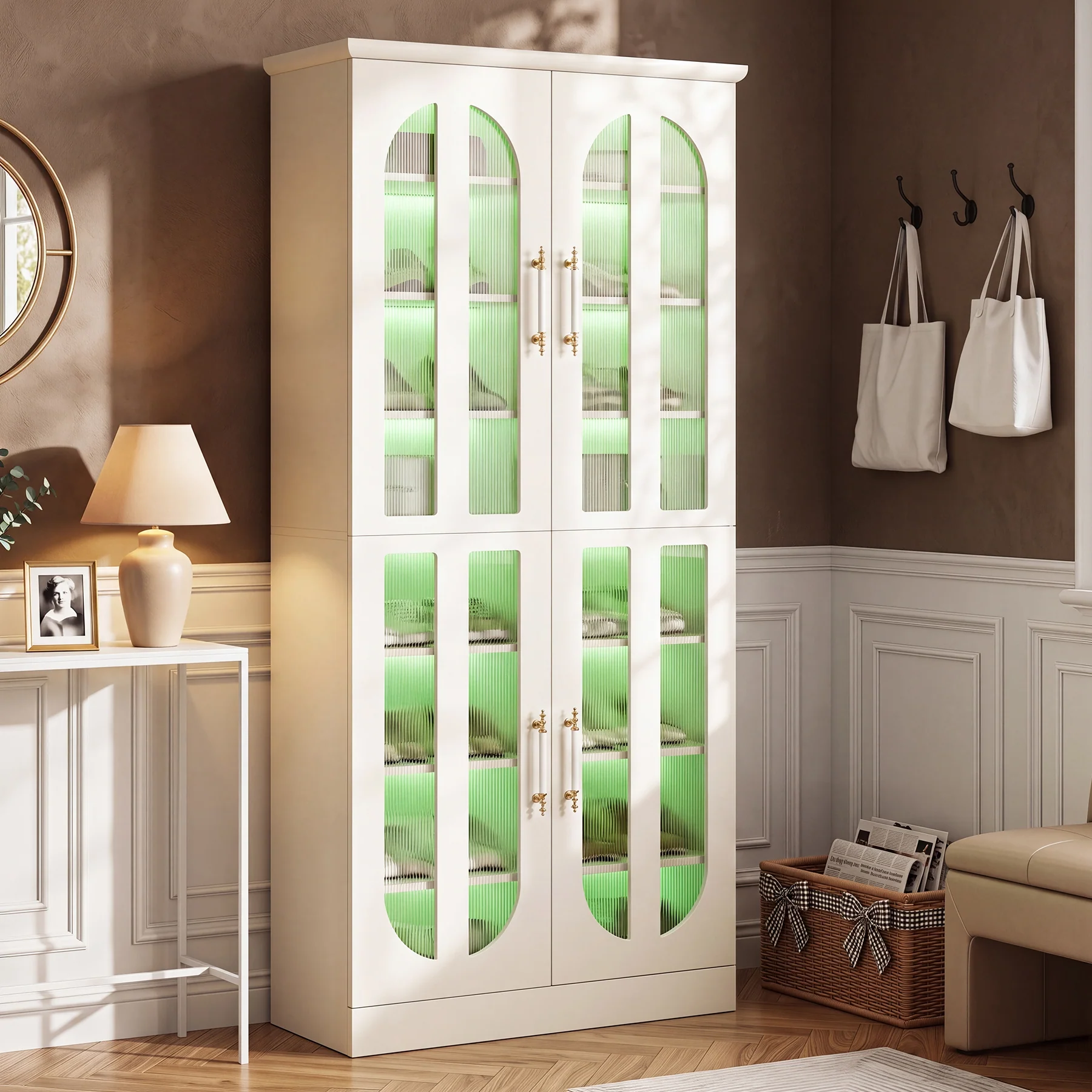 8-Tier Shoe Cabinet, Modern Shoe Organizer with Dimmable LED Lights & Acrylic Doors - Image 6