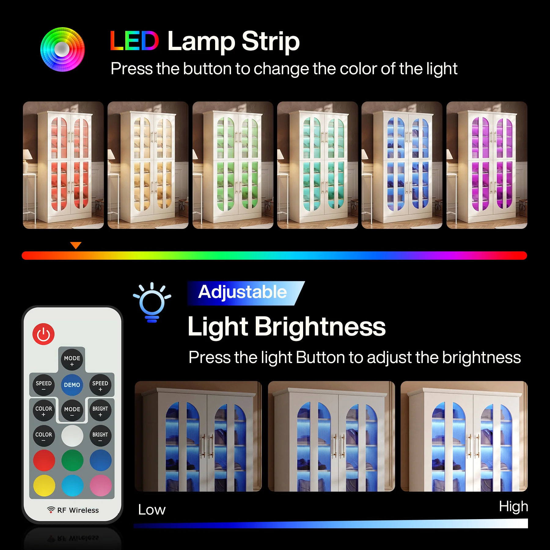 8-Tier Shoe Cabinet, Modern Shoe Organizer with Dimmable LED Lights & Acrylic Doors - Image 8