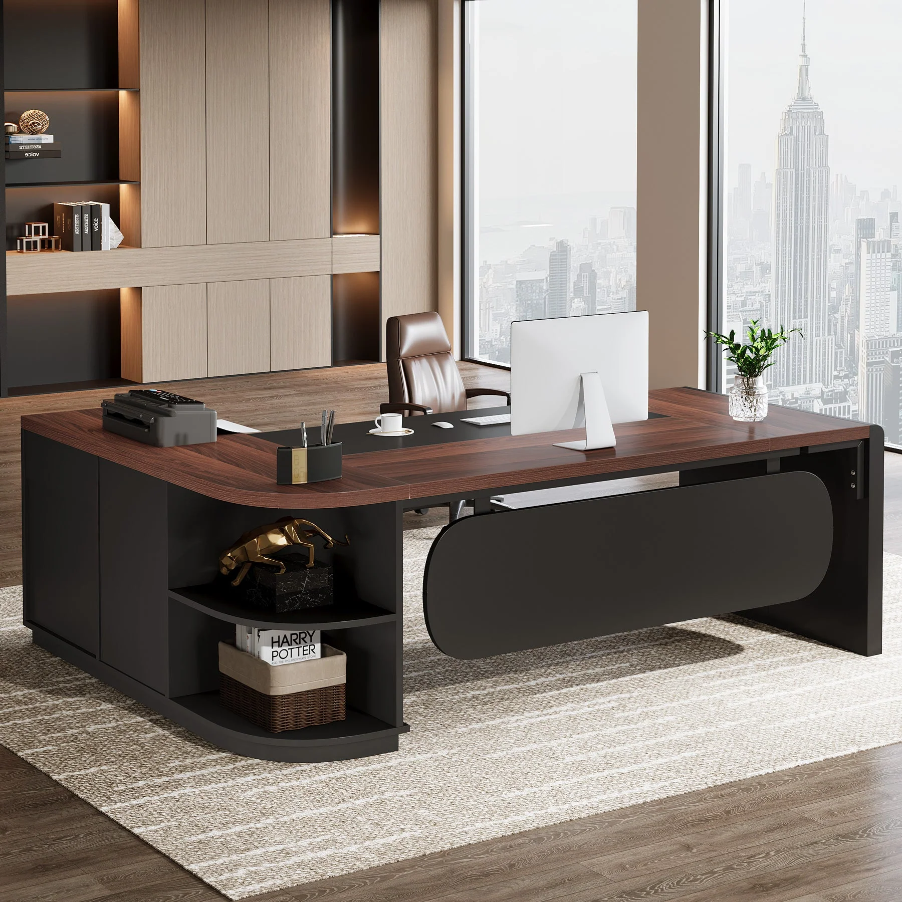 80" Executive Desk, L-Shaped Computer Desk with Storage Drawers