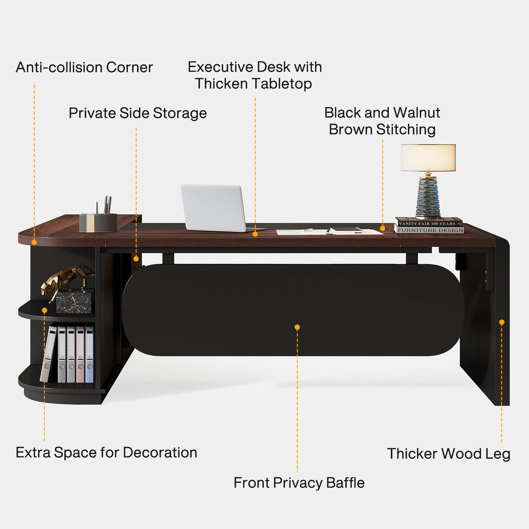 80" Executive Desk, L-Shaped Computer Desk with Storage Drawers - Image 6