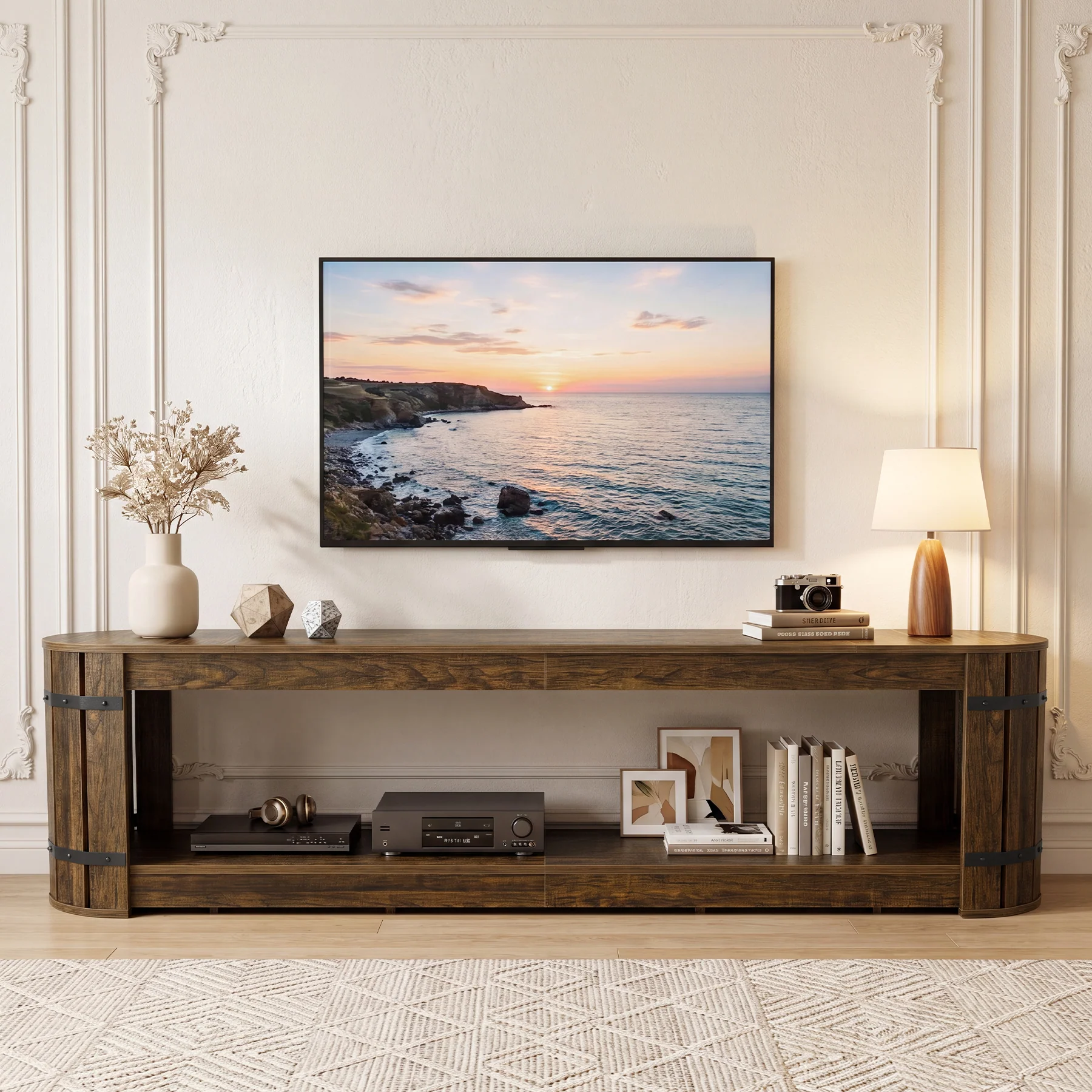 82.68" TV Stand for TVs up to 90", Long Media Console with 2-Tier Storage - Image 4