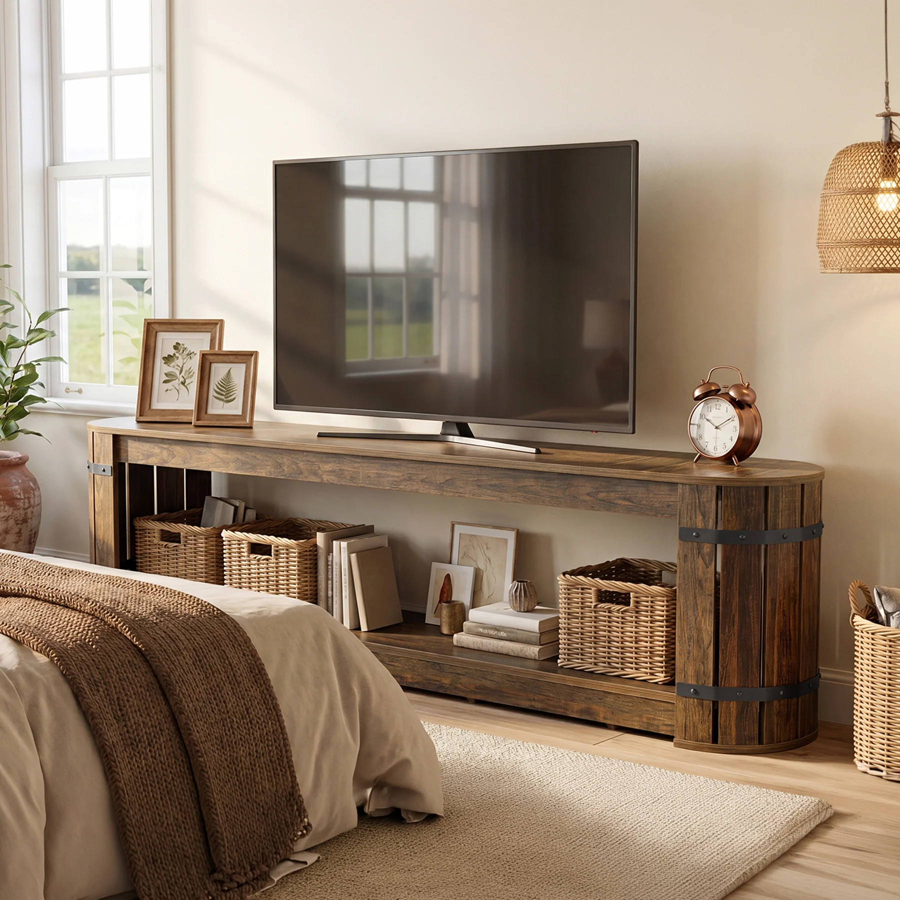 82.68" TV Stand for TVs up to 90", Long Media Console with 2-Tier Storage - Image 5