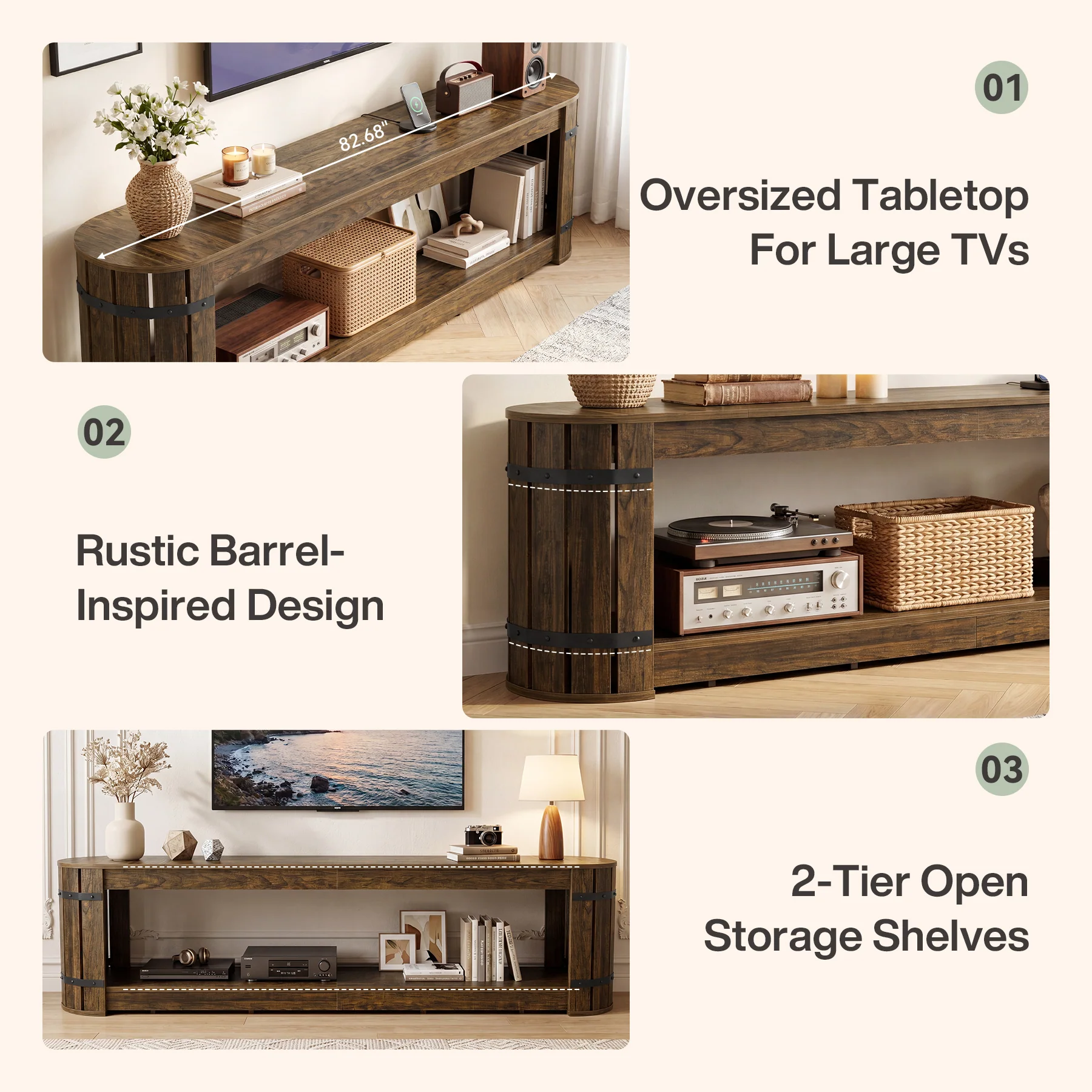 82.68" TV Stand for TVs up to 90", Long Media Console with 2-Tier Storage - Image 7